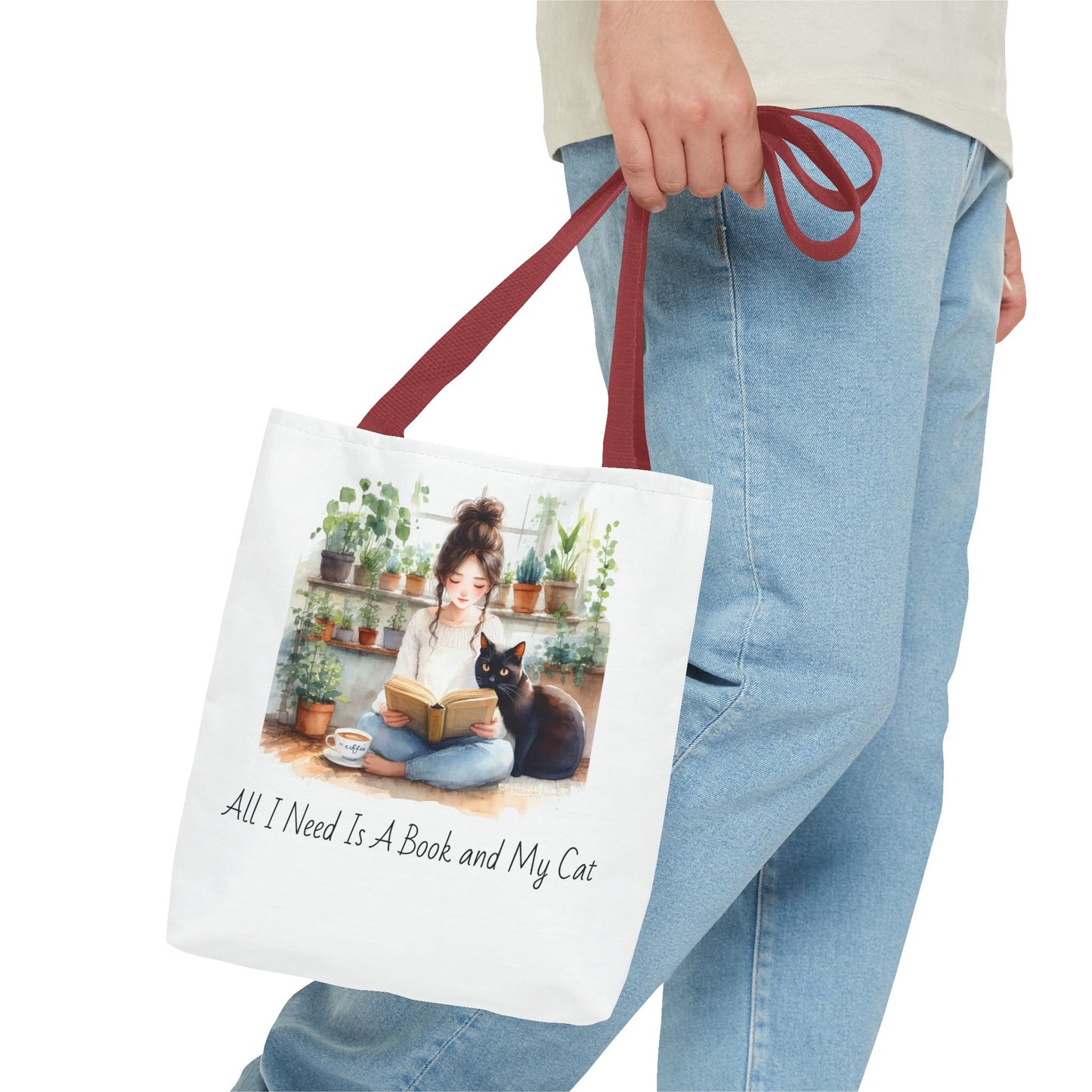 Cat Lover's Tote Bag, Bookworm Gift, Cozy Reading Accessory, Plant Lover's Bag, Perfect Gift for Cat Moms