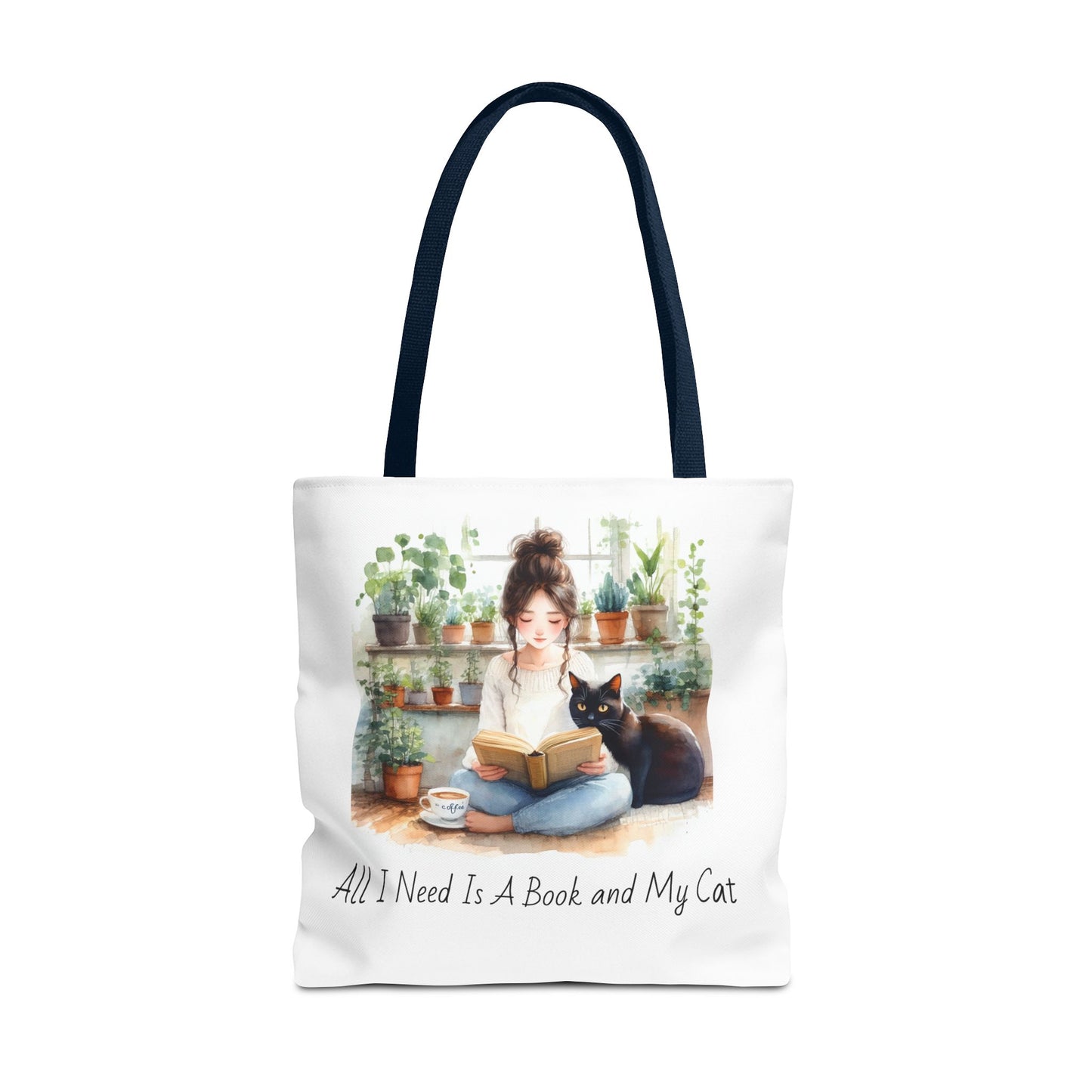 Cat Lover's Tote Bag, Bookworm Gift, Cozy Reading Accessory, Plant Lover's Bag, Perfect Gift for Cat Moms