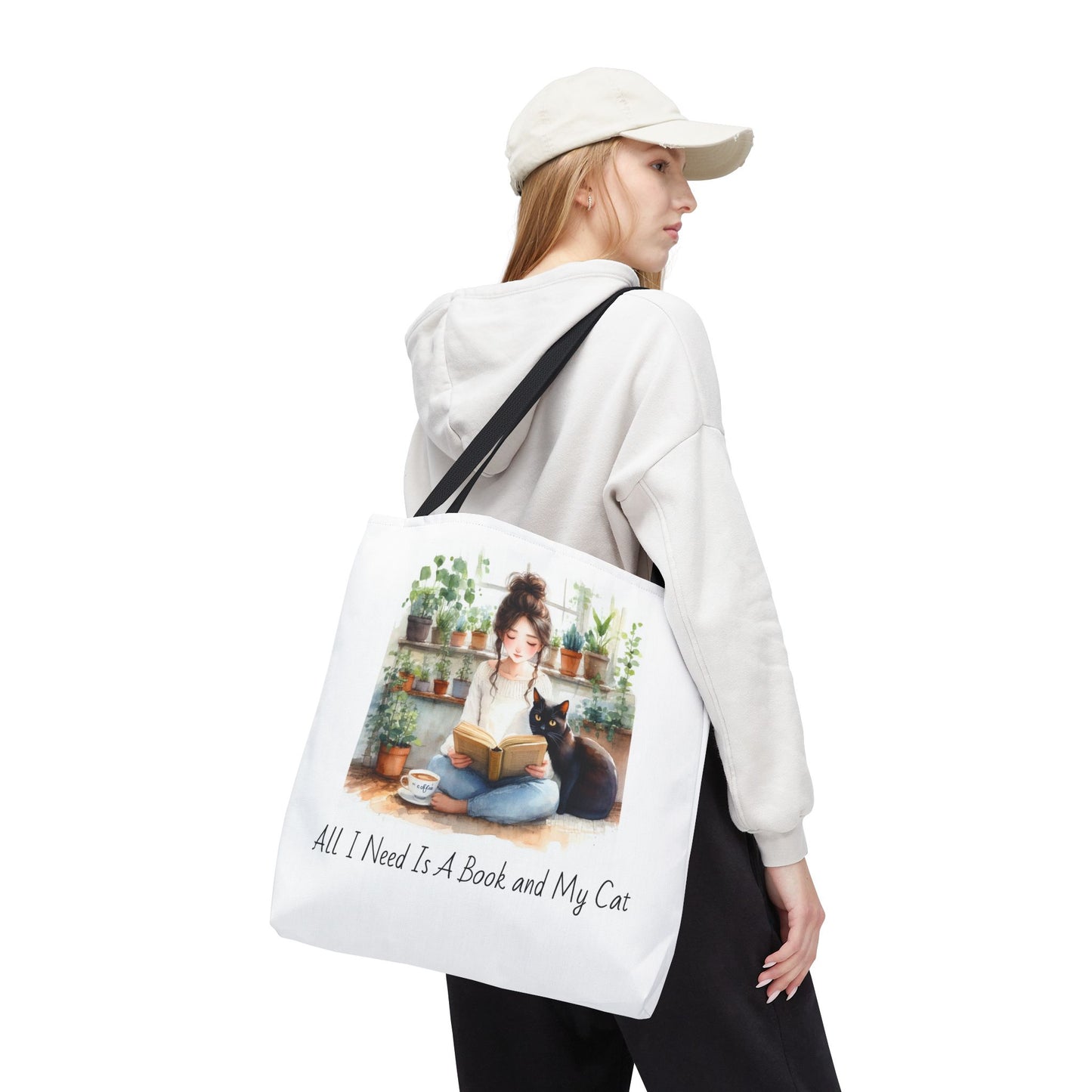 Cat Lover's Tote Bag, Bookworm Gift, Cozy Reading Accessory, Plant Lover's Bag, Perfect Gift for Cat Moms