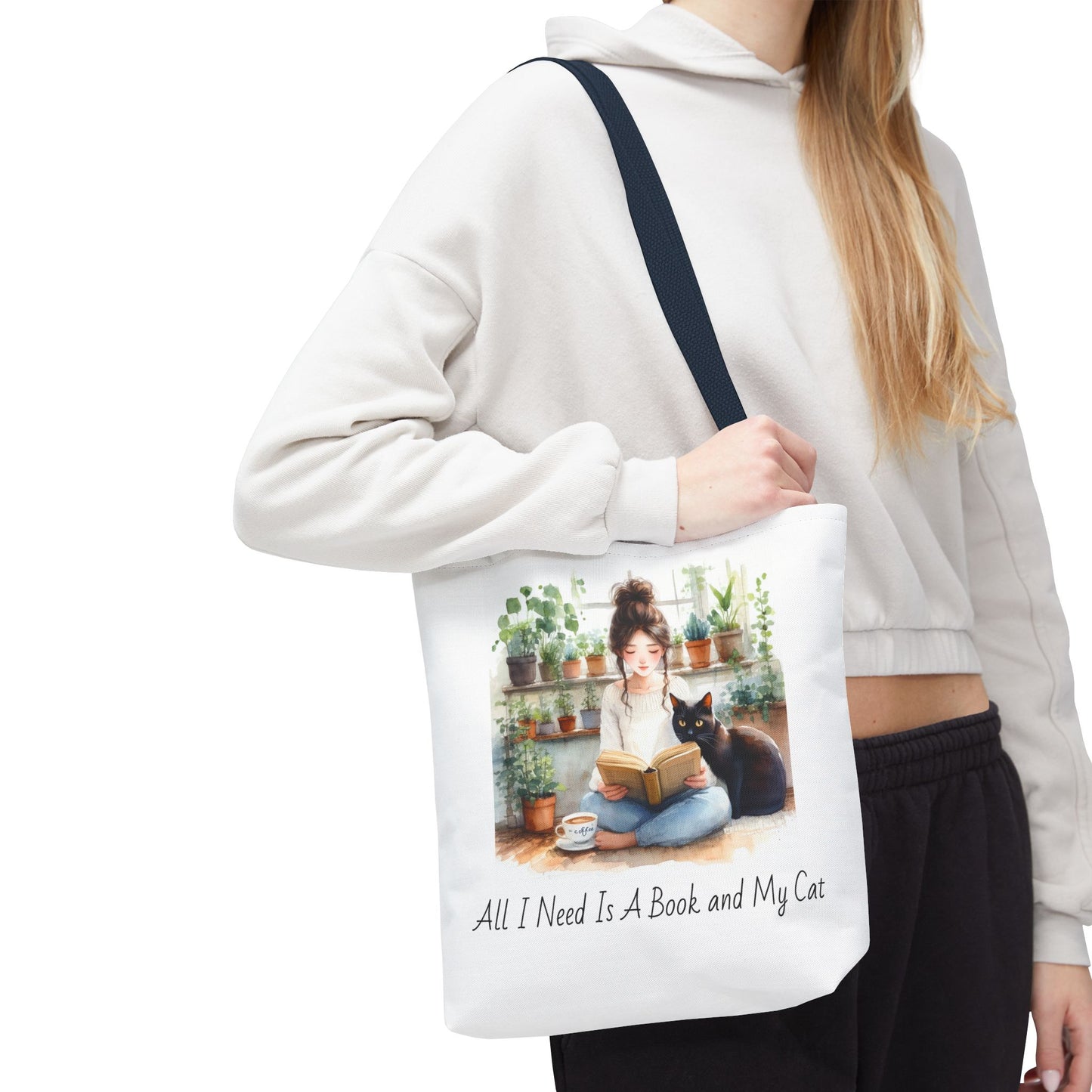 Cat Lover's Tote Bag, Bookworm Gift, Cozy Reading Accessory, Plant Lover's Bag, Perfect Gift for Cat Moms