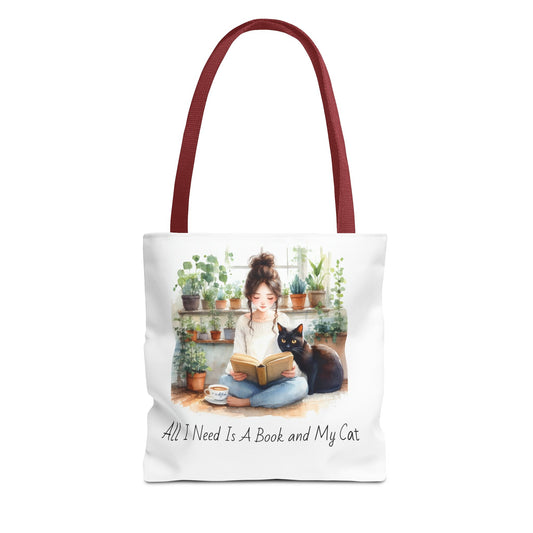 Cat Lover's Tote Bag, Bookworm Gift, Cozy Reading Accessory, Plant Lover's Bag, Perfect Gift for Cat Moms