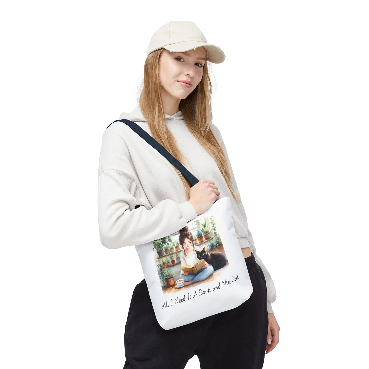 Cat Lover's Tote Bag, Bookworm Gift, Cozy Reading Accessory, Plant Lover's Bag, Perfect Gift for Cat Moms