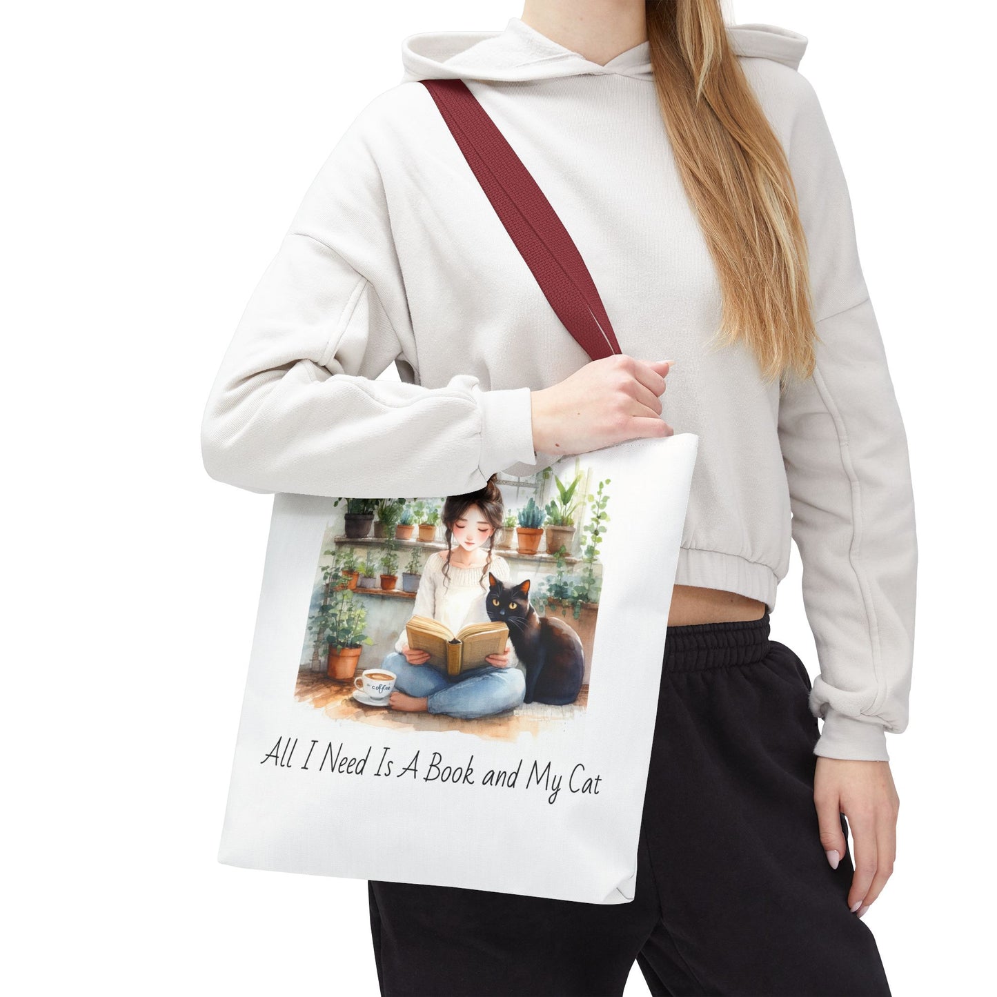 Cat Lover's Tote Bag, Bookworm Gift, Cozy Reading Accessory, Plant Lover's Bag, Perfect Gift for Cat Moms