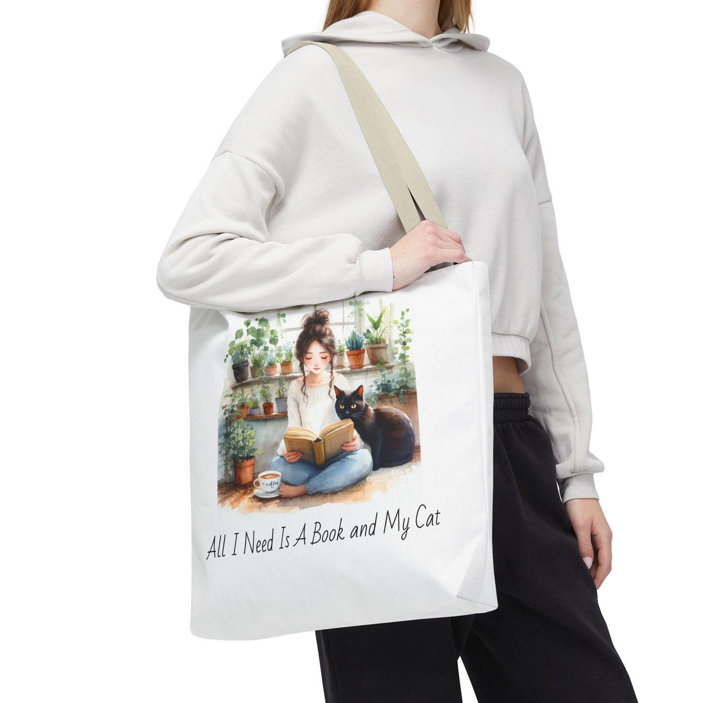 Cat Lover's Tote Bag, Bookworm Gift, Cozy Reading Accessory, Plant Lover's Bag, Perfect Gift for Cat Moms