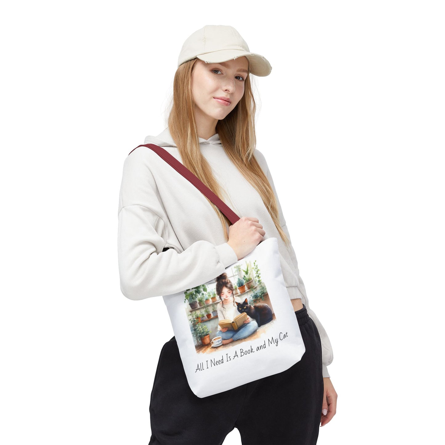 Cat Lover's Tote Bag, Bookworm Gift, Cozy Reading Accessory, Plant Lover's Bag, Perfect Gift for Cat Moms