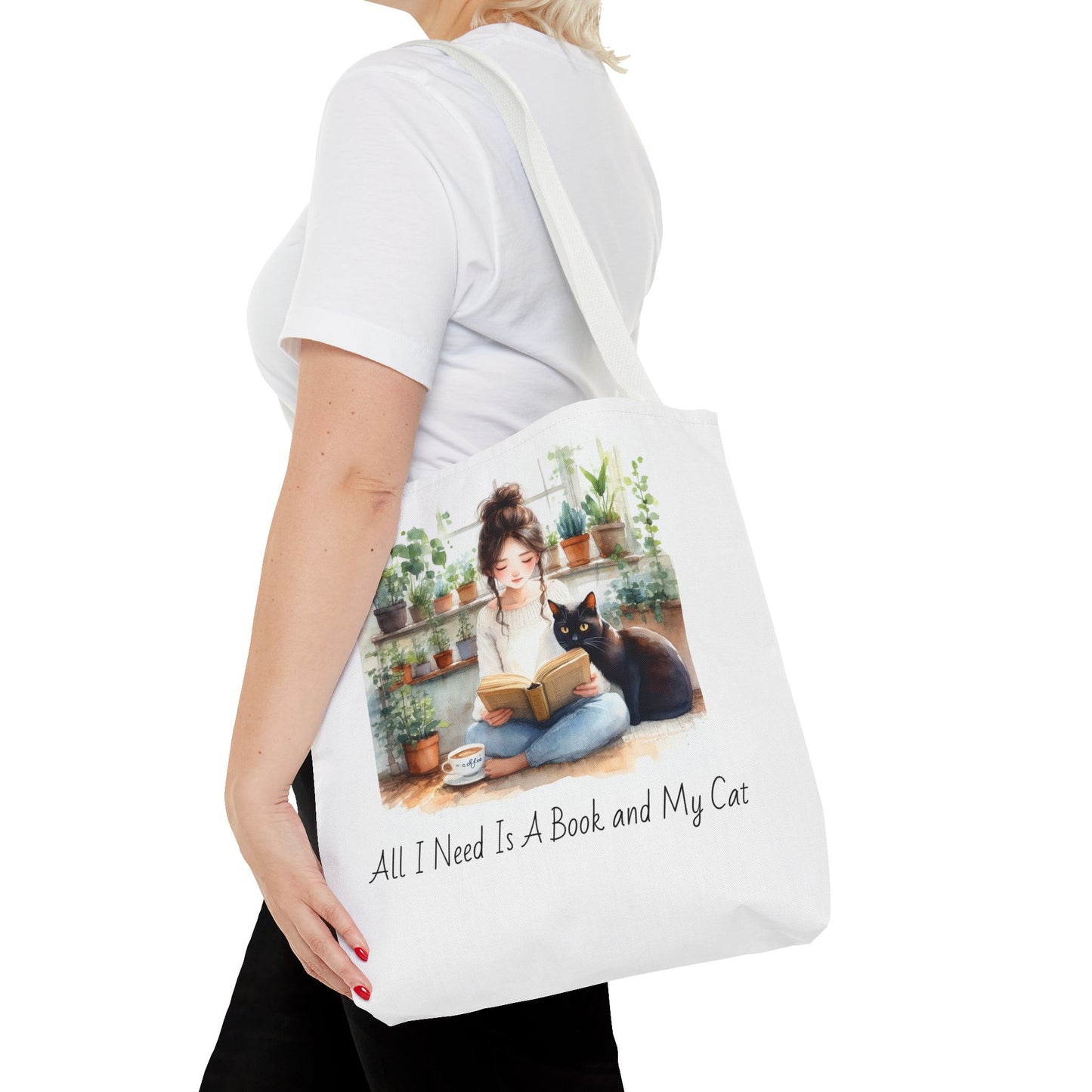 Cat Lover's Tote Bag, Bookworm Gift, Cozy Reading Accessory, Plant Lover's Bag, Perfect Gift for Cat Moms
