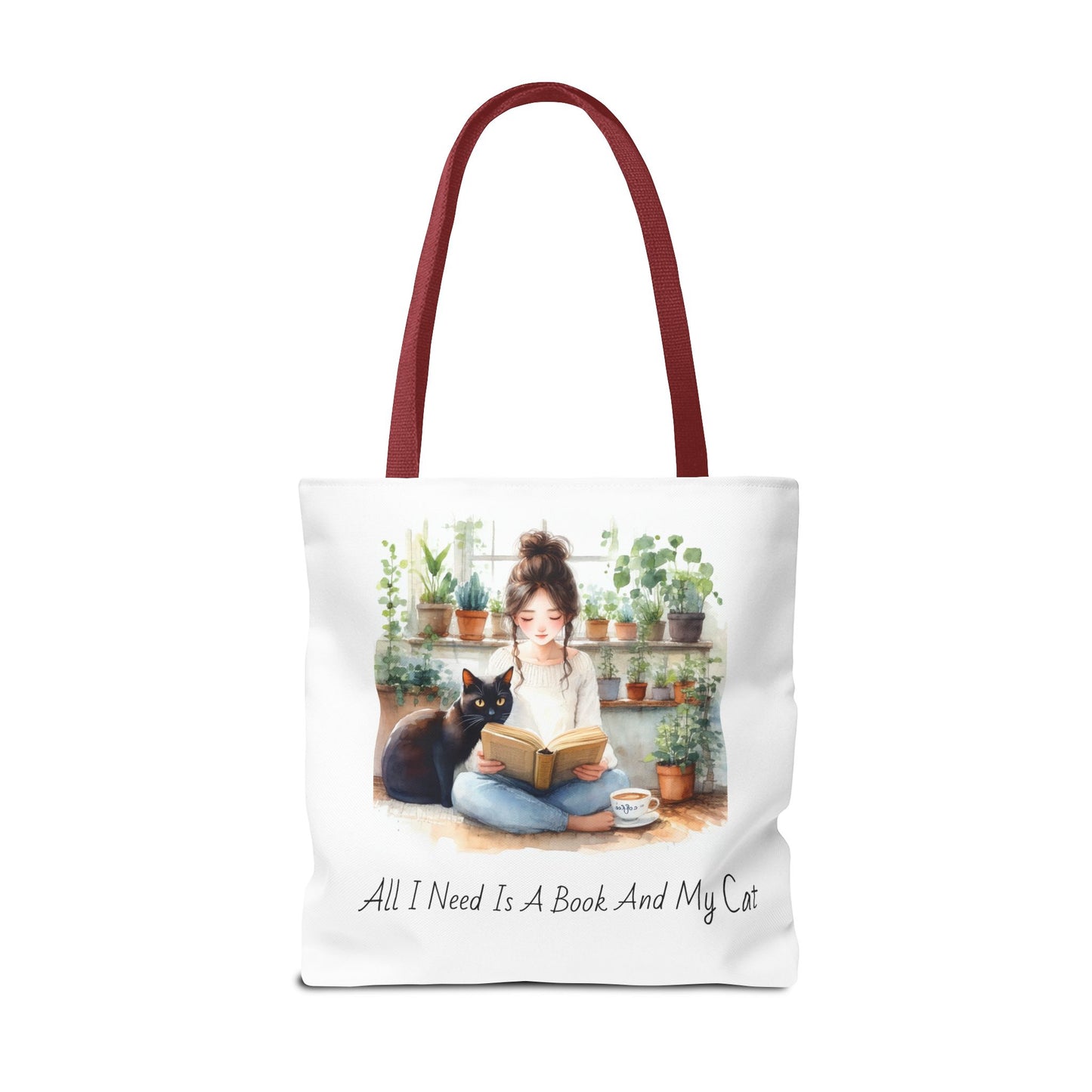 Cat Lover's Tote Bag, Bookworm Gift, Cozy Reading Accessory, Plant Lover's Bag, Perfect Gift for Cat Moms