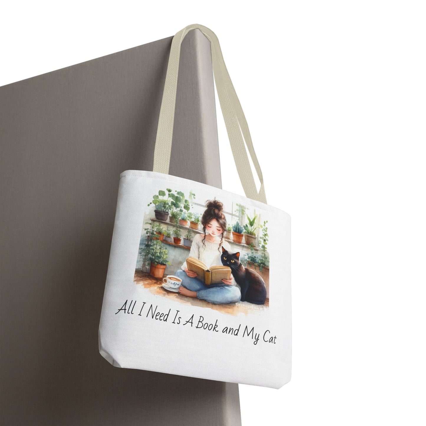 Cat Lover's Tote Bag, Bookworm Gift, Cozy Reading Accessory, Plant Lover's Bag, Perfect Gift for Cat Moms