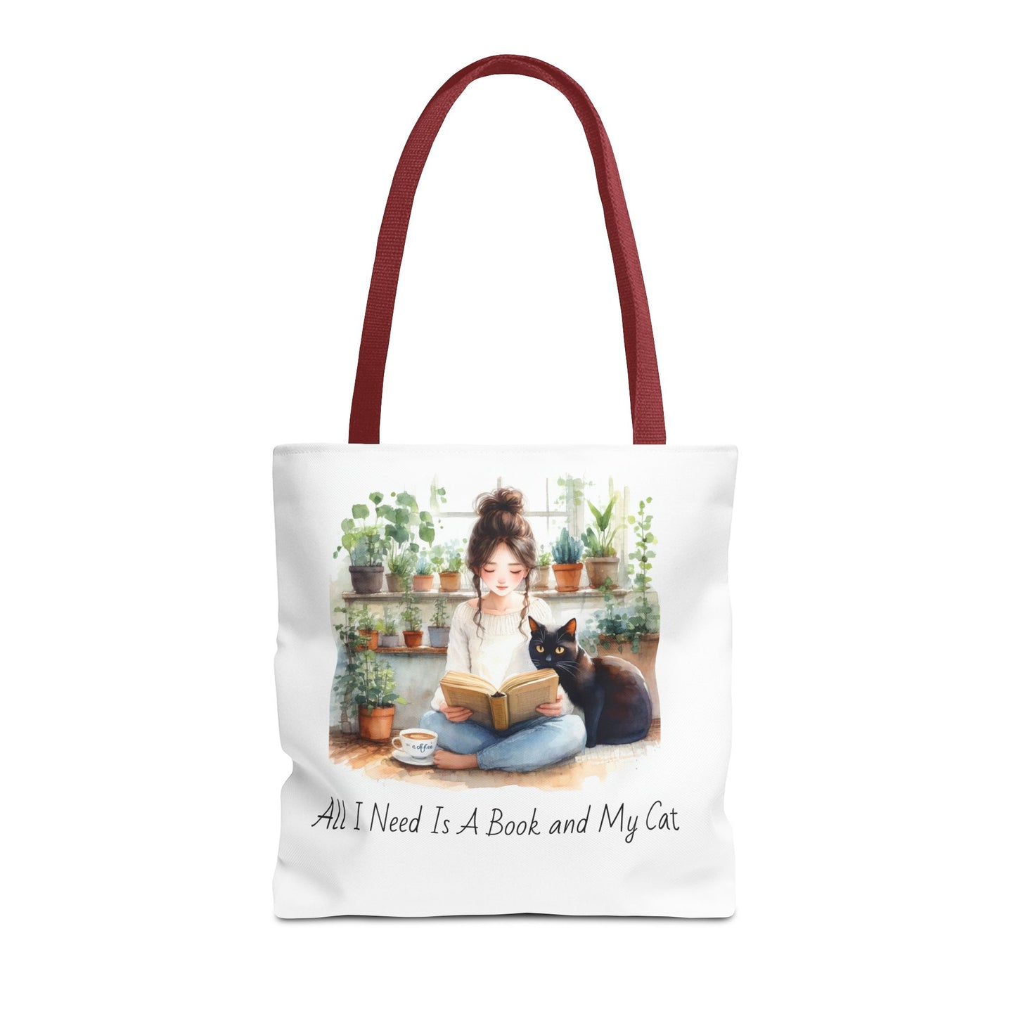 Cat Lover's Tote Bag, Bookworm Gift, Cozy Reading Accessory, Plant Lover's Bag, Perfect Gift for Cat Moms