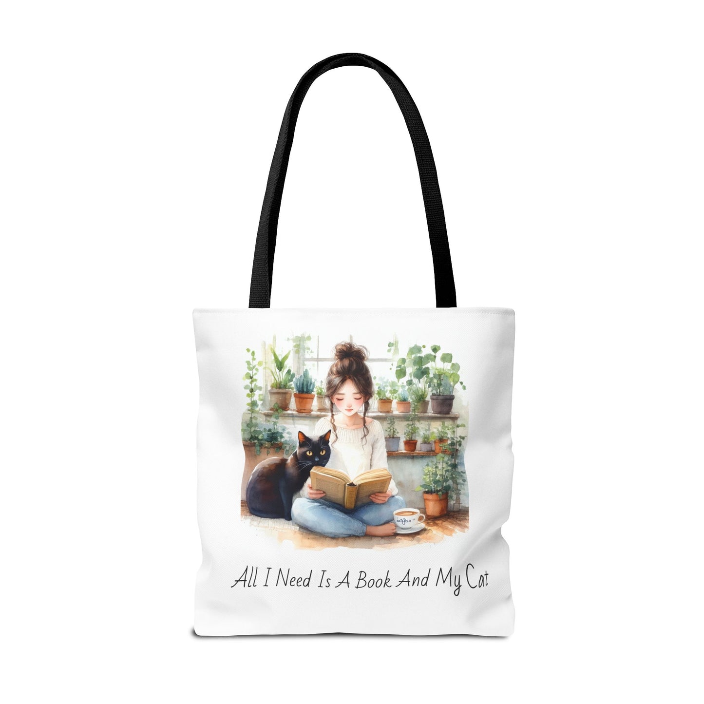 Cat Lover's Tote Bag, Bookworm Gift, Cozy Reading Accessory, Plant Lover's Bag, Perfect Gift for Cat Moms