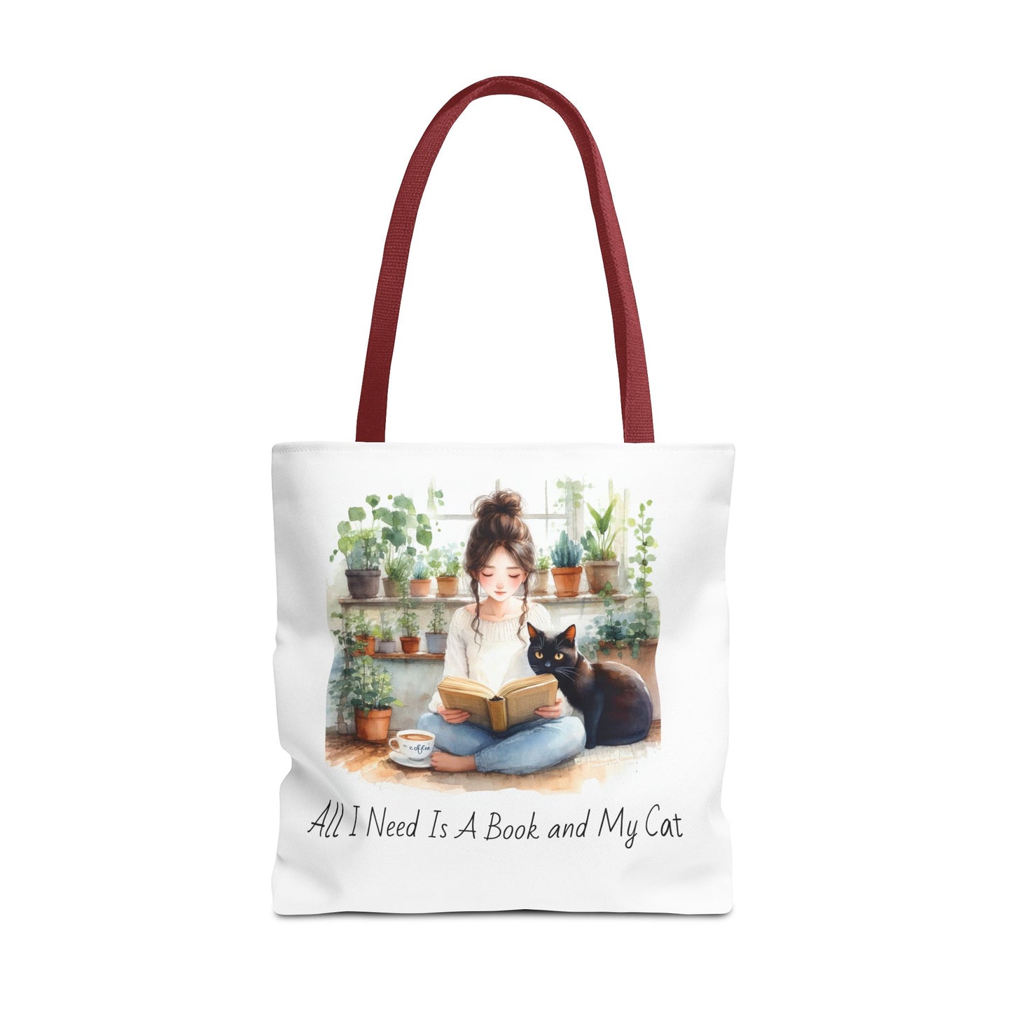 Cat Lover's Tote Bag, Bookworm Gift, Cozy Reading Accessory, Plant Lover's Bag, Perfect Gift for Cat Moms