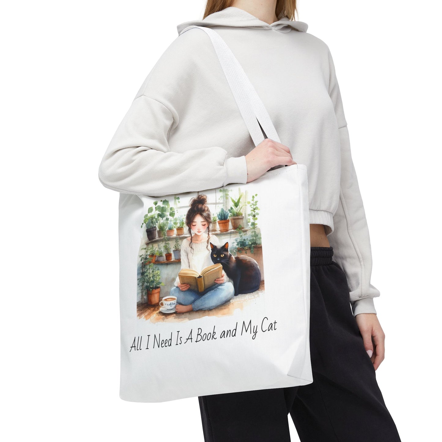 Cat Lover's Tote Bag, Bookworm Gift, Cozy Reading Accessory, Plant Lover's Bag, Perfect Gift for Cat Moms