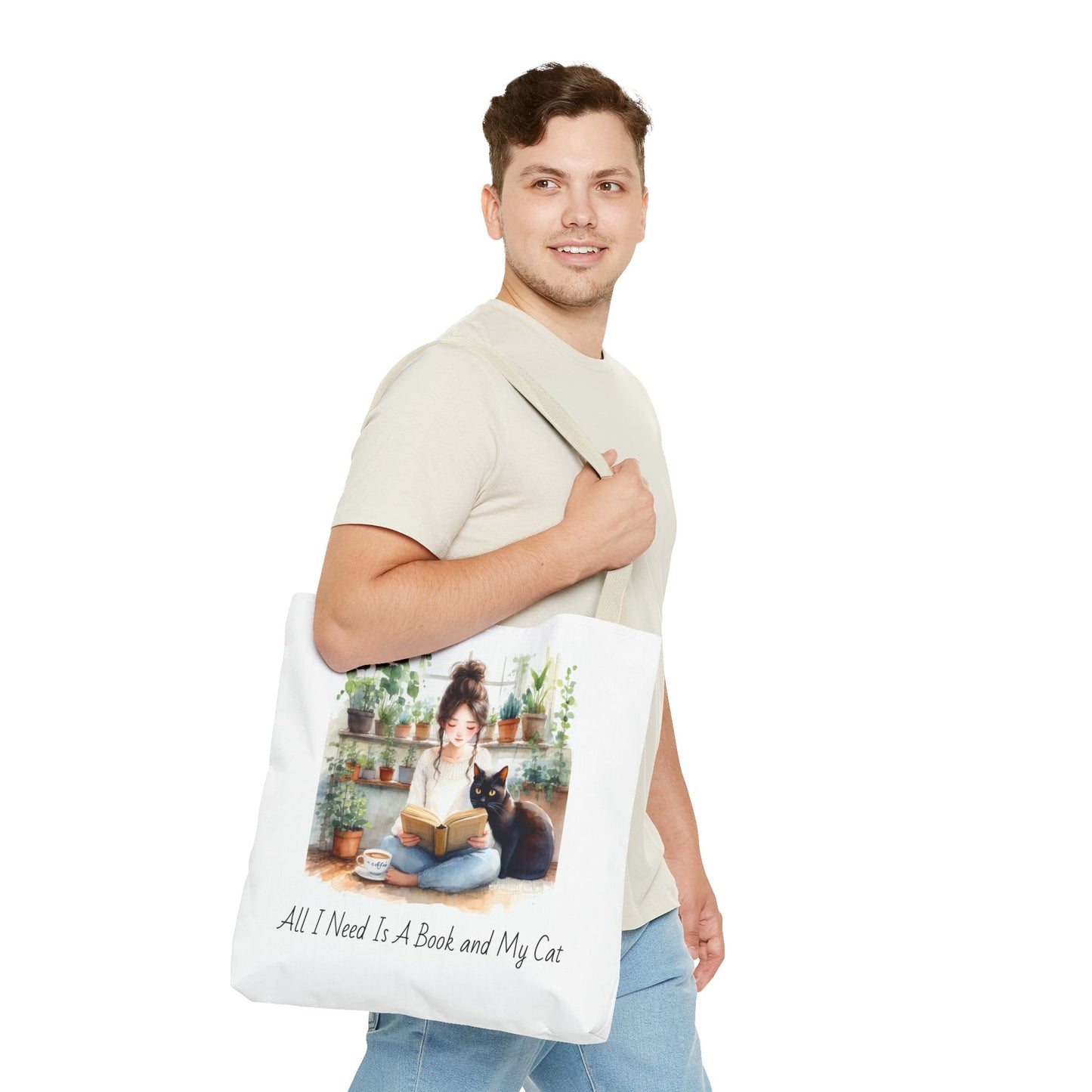 Cat Lover's Tote Bag, Bookworm Gift, Cozy Reading Accessory, Plant Lover's Bag, Perfect Gift for Cat Moms
