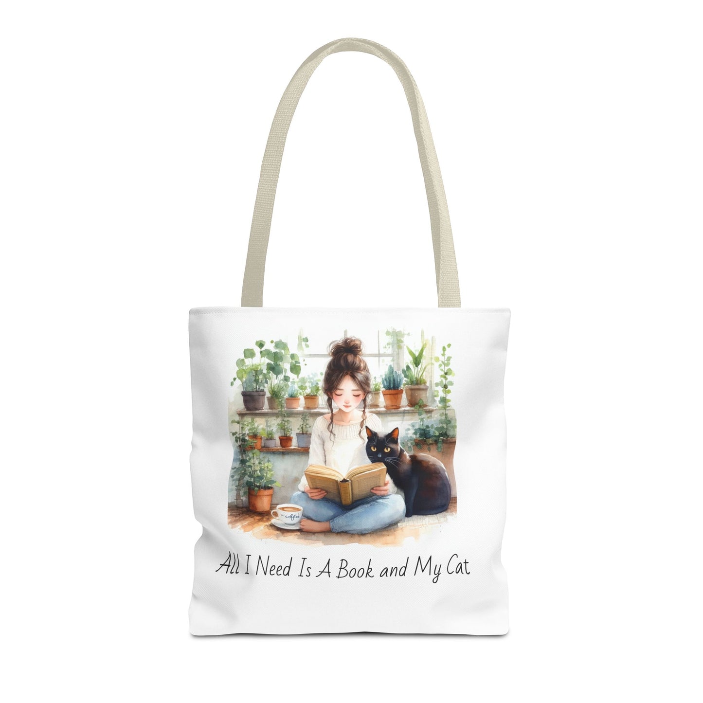 Cat Lover's Tote Bag, Bookworm Gift, Cozy Reading Accessory, Plant Lover's Bag, Perfect Gift for Cat Moms
