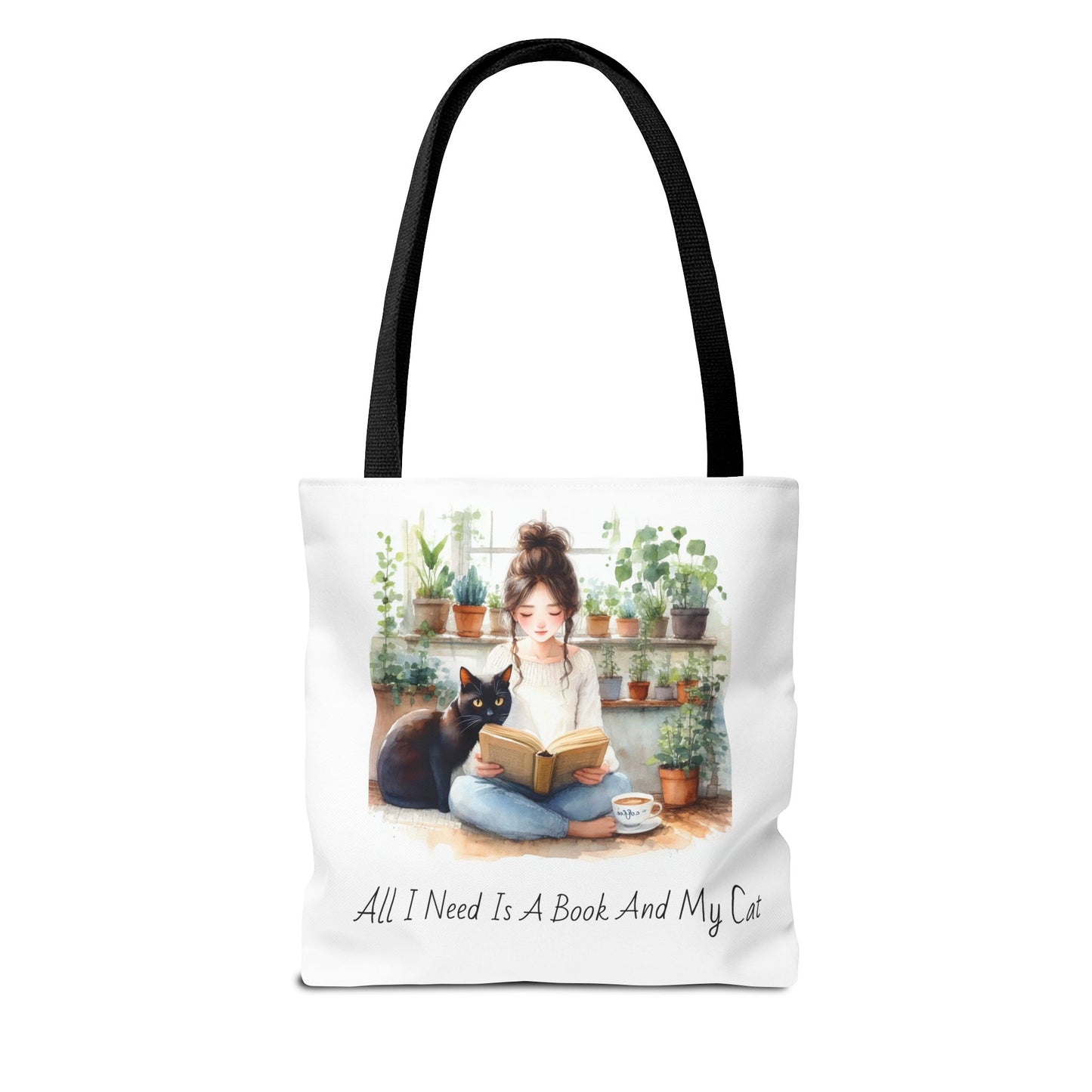 Cat Lover's Tote Bag, Bookworm Gift, Cozy Reading Accessory, Plant Lover's Bag, Perfect Gift for Cat Moms