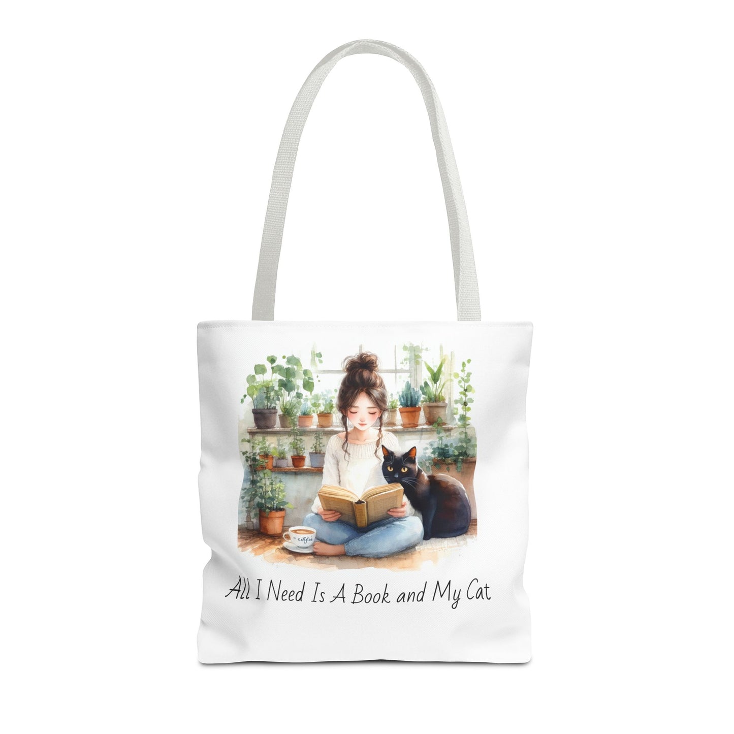 Cat Lover's Tote Bag, Bookworm Gift, Cozy Reading Accessory, Plant Lover's Bag, Perfect Gift for Cat Moms