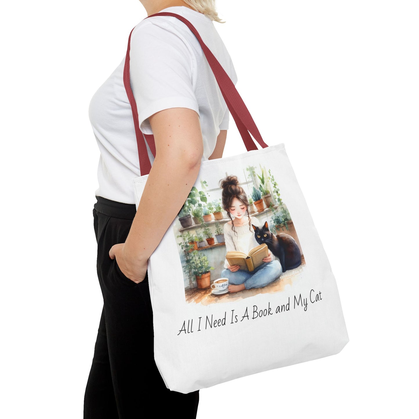 Cat Lover's Tote Bag, Bookworm Gift, Cozy Reading Accessory, Plant Lover's Bag, Perfect Gift for Cat Moms