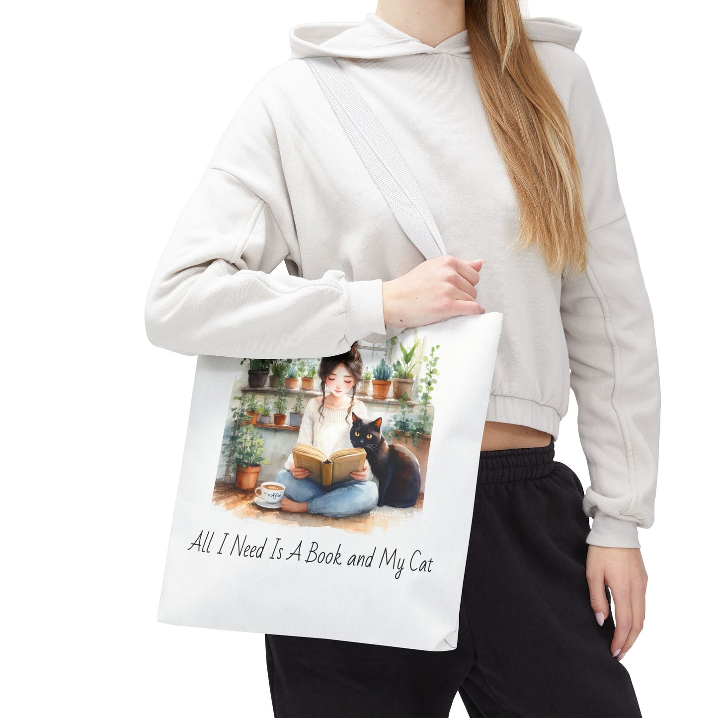 Cat Lover's Tote Bag, Bookworm Gift, Cozy Reading Accessory, Plant Lover's Bag, Perfect Gift for Cat Moms