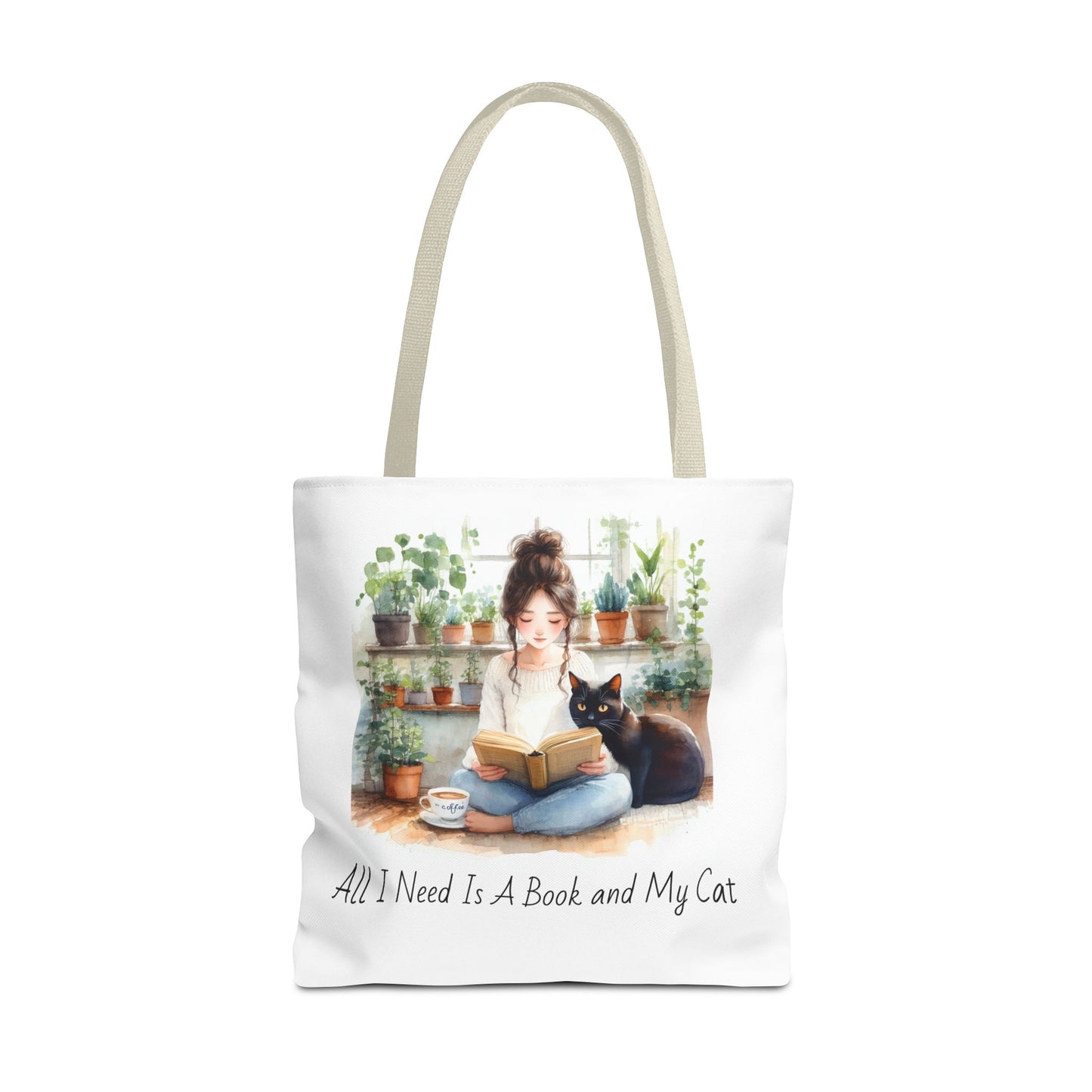 Cat Lover's Tote Bag, Bookworm Gift, Cozy Reading Accessory, Plant Lover's Bag, Perfect Gift for Cat Moms