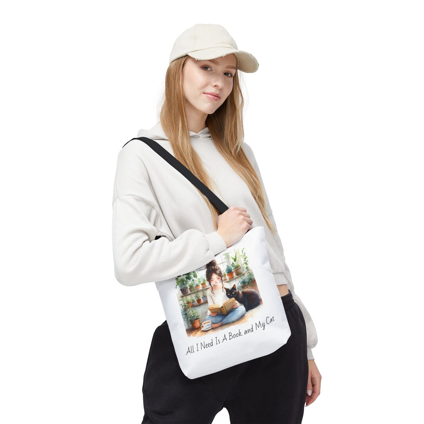 Cat Lover's Tote Bag, Bookworm Gift, Cozy Reading Accessory, Plant Lover's Bag, Perfect Gift for Cat Moms