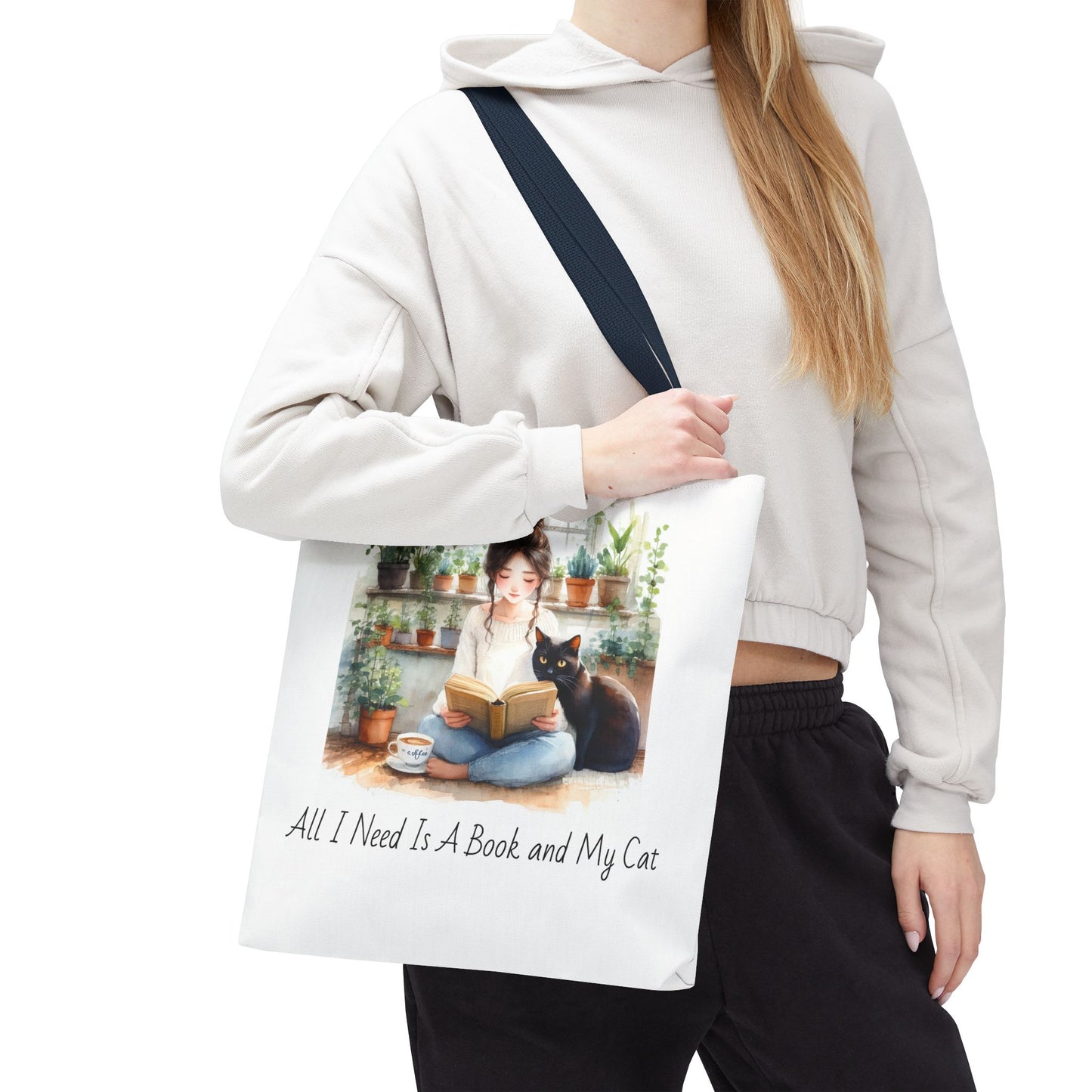 Cat Lover's Tote Bag, Bookworm Gift, Cozy Reading Accessory, Plant Lover's Bag, Perfect Gift for Cat Moms