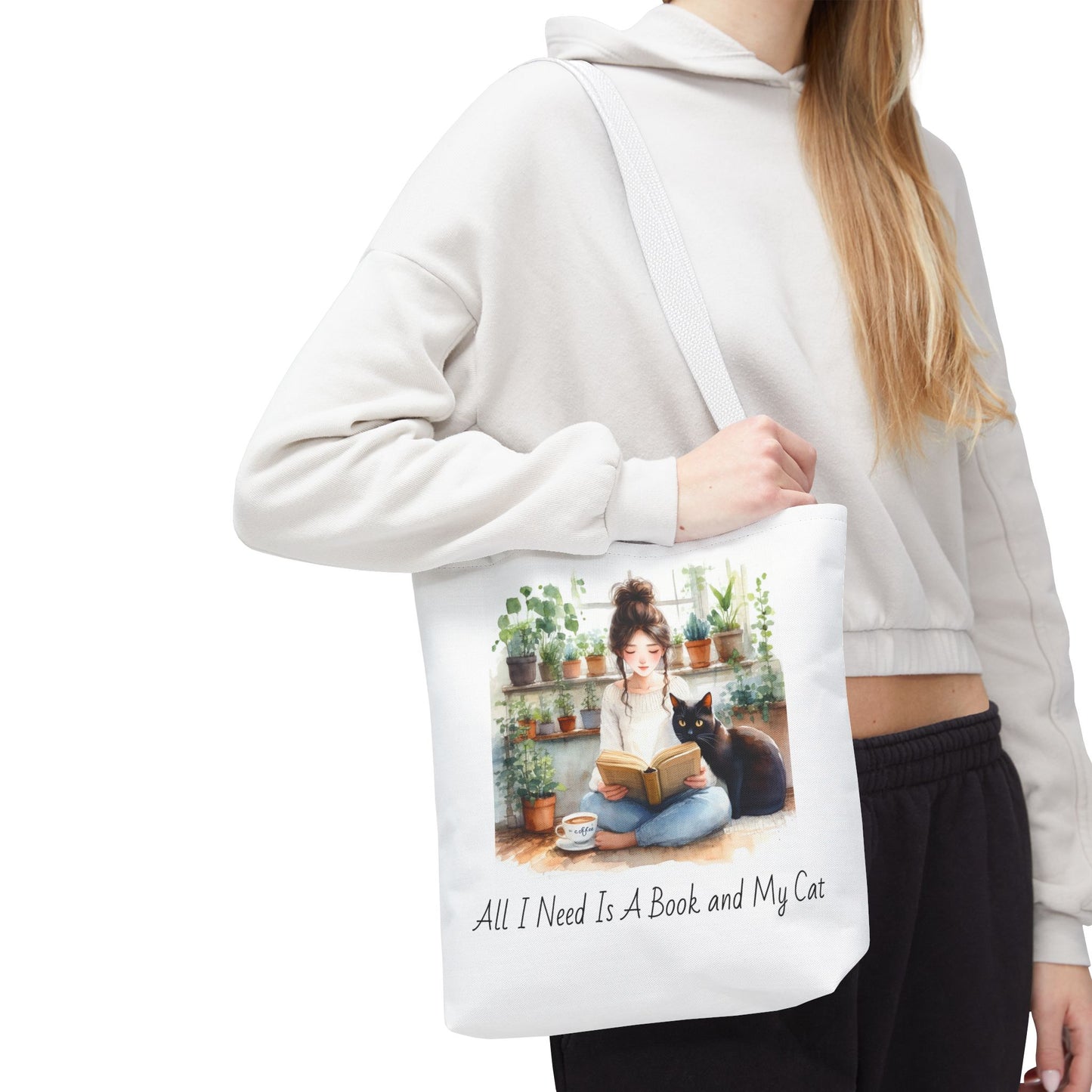 Cat Lover's Tote Bag, Bookworm Gift, Cozy Reading Accessory, Plant Lover's Bag, Perfect Gift for Cat Moms