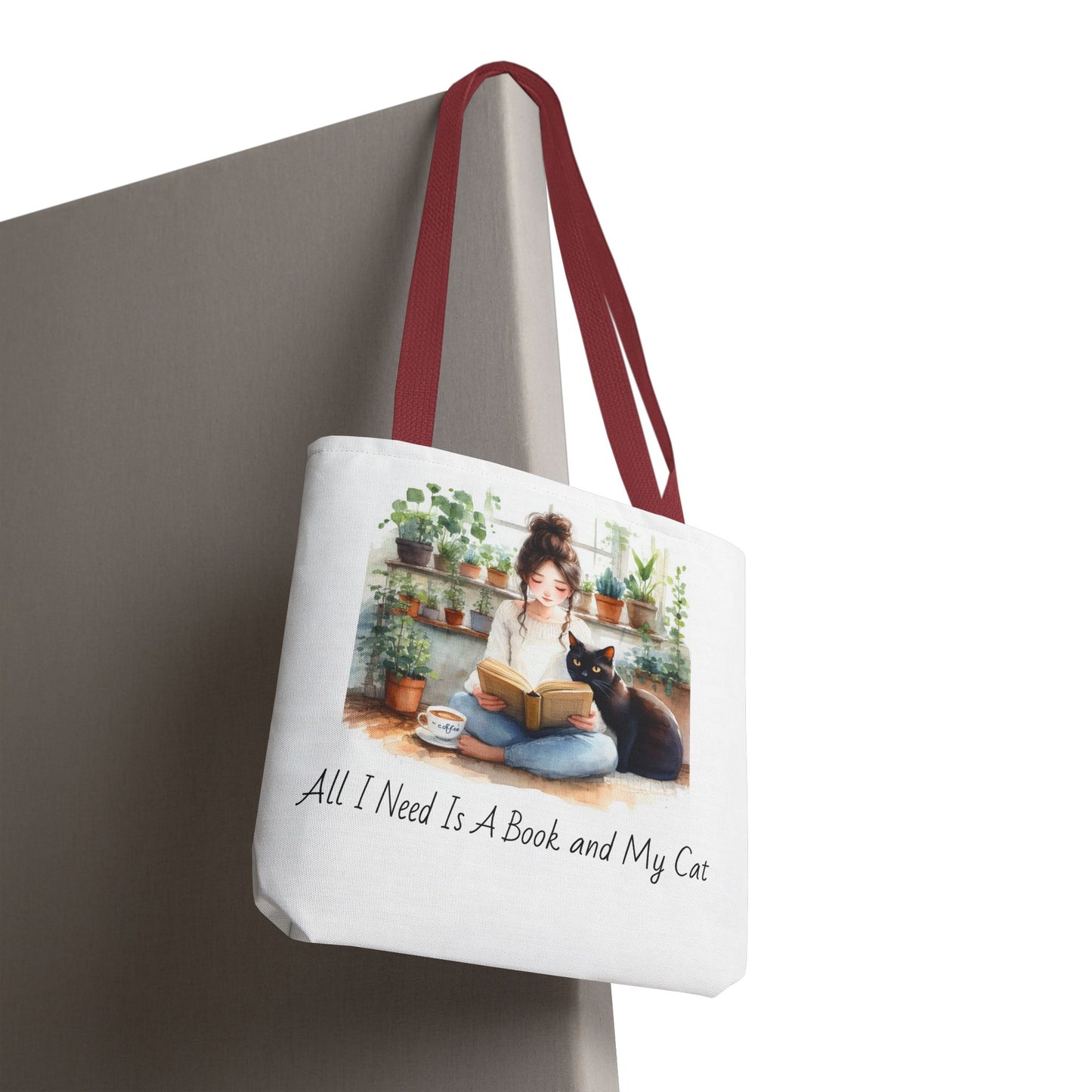 Cat Lover's Tote Bag, Bookworm Gift, Cozy Reading Accessory, Plant Lover's Bag, Perfect Gift for Cat Moms