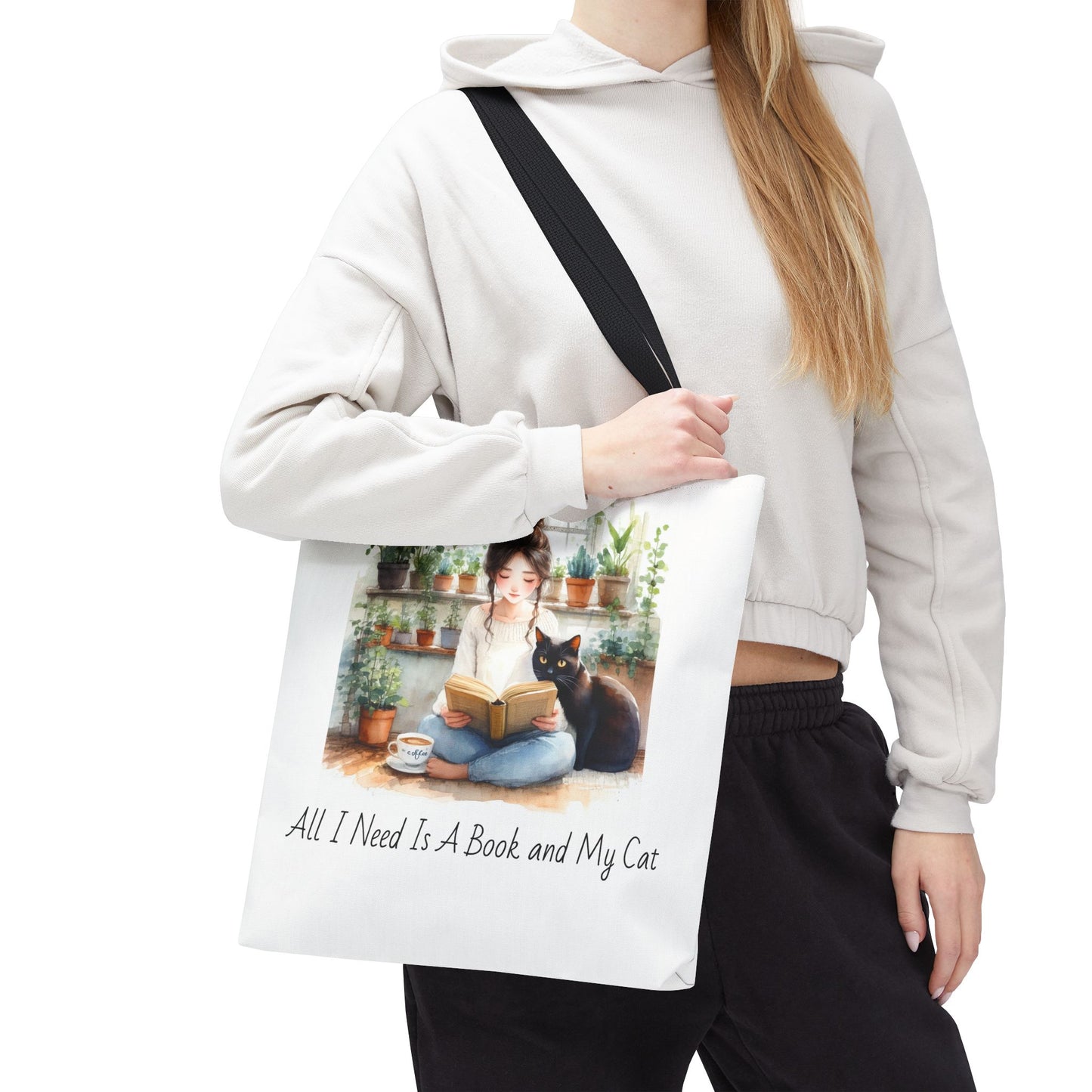 Cat Lover's Tote Bag, Bookworm Gift, Cozy Reading Accessory, Plant Lover's Bag, Perfect Gift for Cat Moms