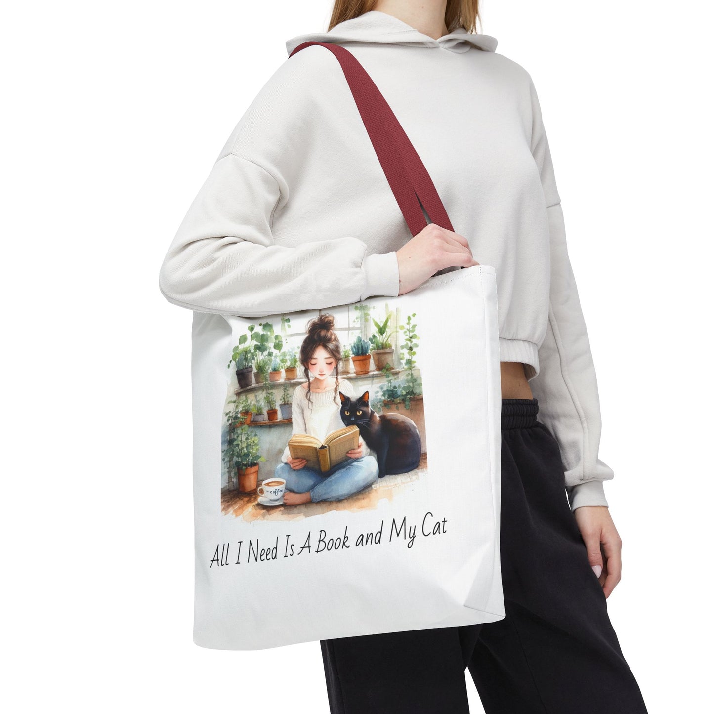 Cat Lover's Tote Bag, Bookworm Gift, Cozy Reading Accessory, Plant Lover's Bag, Perfect Gift for Cat Moms
