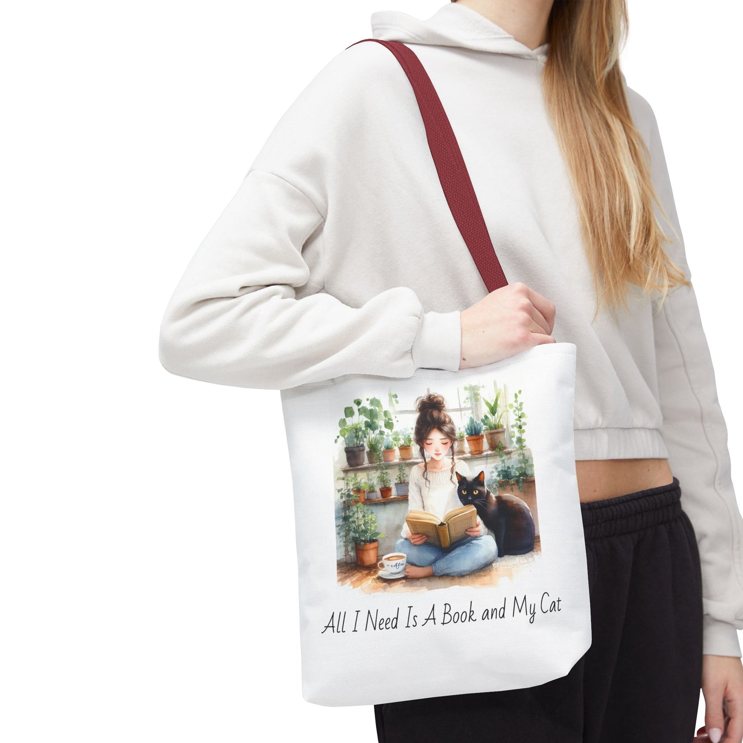 Cat Lover's Tote Bag, Bookworm Gift, Cozy Reading Accessory, Plant Lover's Bag, Perfect Gift for Cat Moms