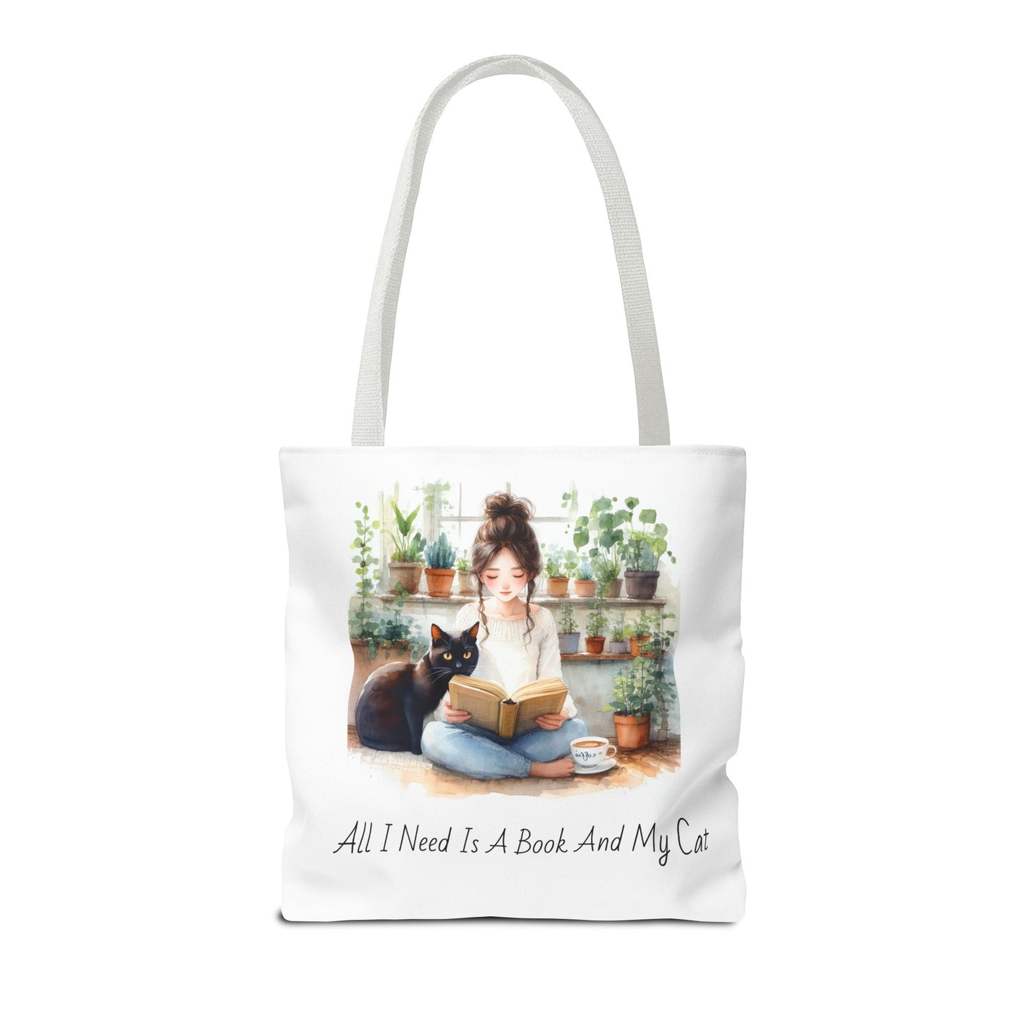 Cat Lover's Tote Bag, Bookworm Gift, Cozy Reading Accessory, Plant Lover's Bag, Perfect Gift for Cat Moms