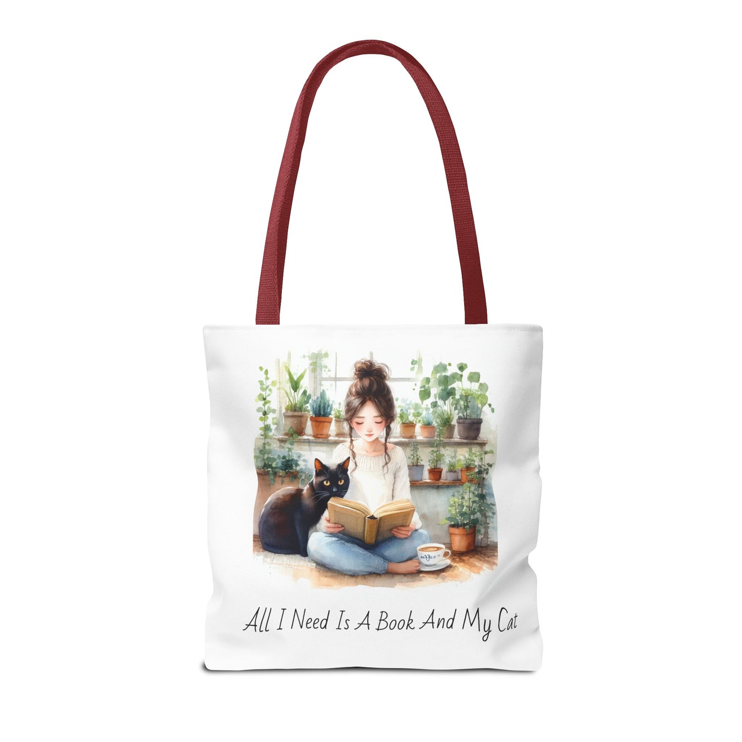 Cat Lover's Tote Bag, Bookworm Gift, Cozy Reading Accessory, Plant Lover's Bag, Perfect Gift for Cat Moms