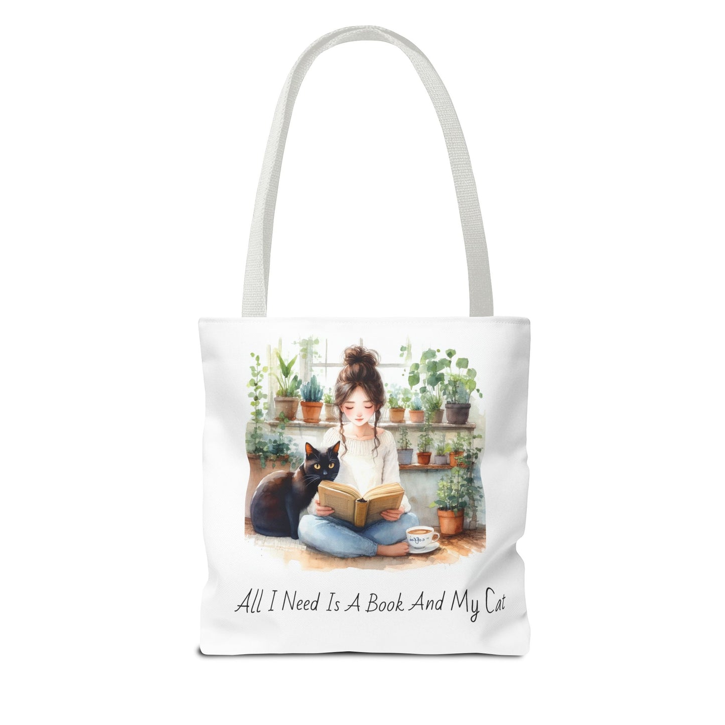 Cat Lover's Tote Bag, Bookworm Gift, Cozy Reading Accessory, Plant Lover's Bag, Perfect Gift for Cat Moms