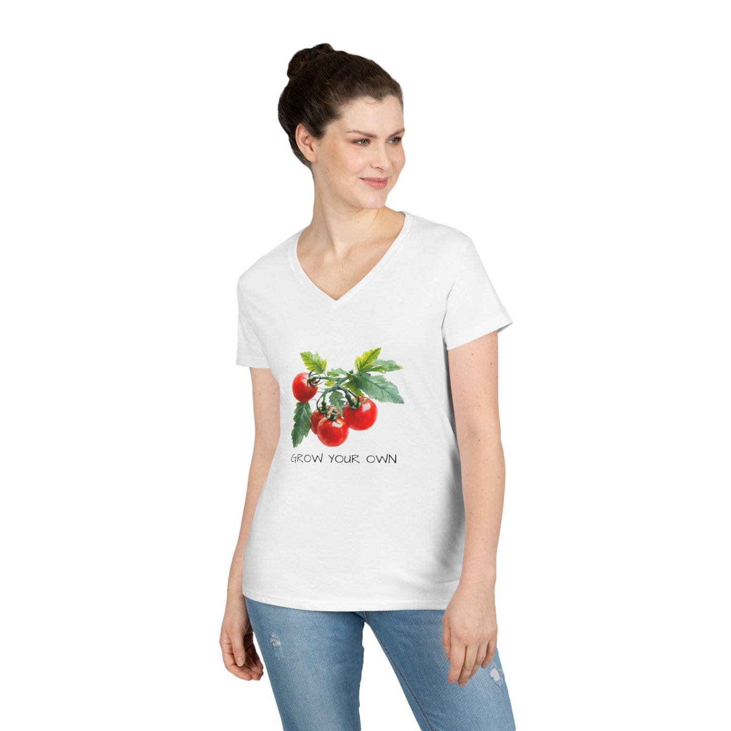 Ladies' V-Neck T-Shirt, Gardening Gift, Eco-Friendly Apparel, Plant Lover Shirt, Grow Your Own T-Shirt