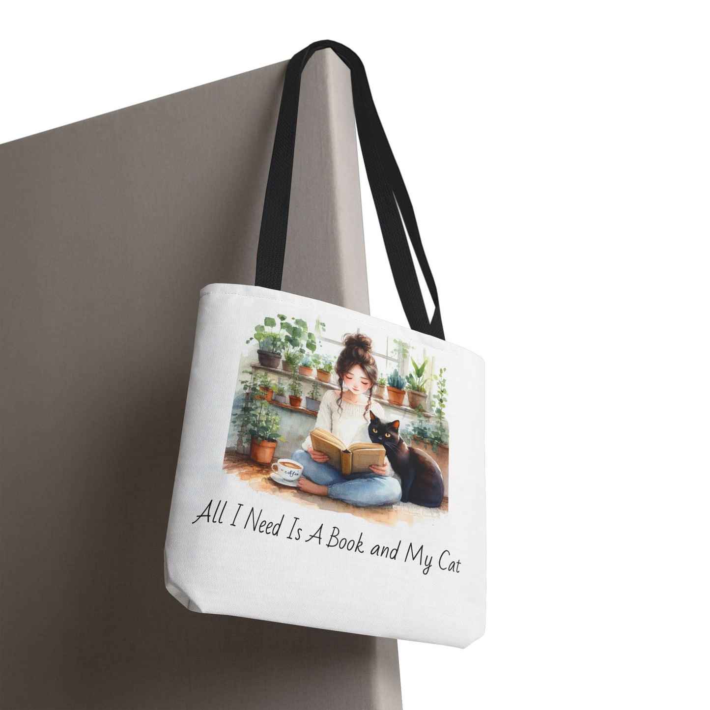 Cat Lover's Tote Bag, Bookworm Gift, Cozy Reading Accessory, Plant Lover's Bag, Perfect Gift for Cat Moms