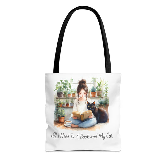 Cat Lover's Tote Bag, Bookworm Gift, Cozy Reading Accessory, Plant Lover's Bag, Perfect Gift for Cat Moms