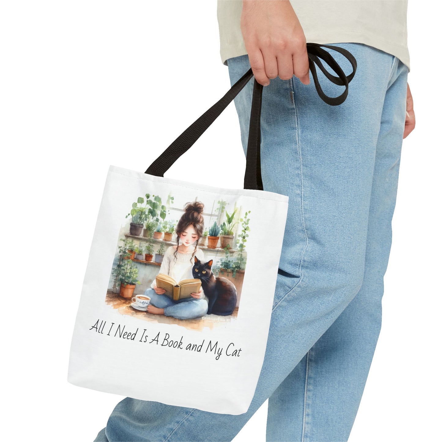 Cat Lover's Tote Bag, Bookworm Gift, Cozy Reading Accessory, Plant Lover's Bag, Perfect Gift for Cat Moms