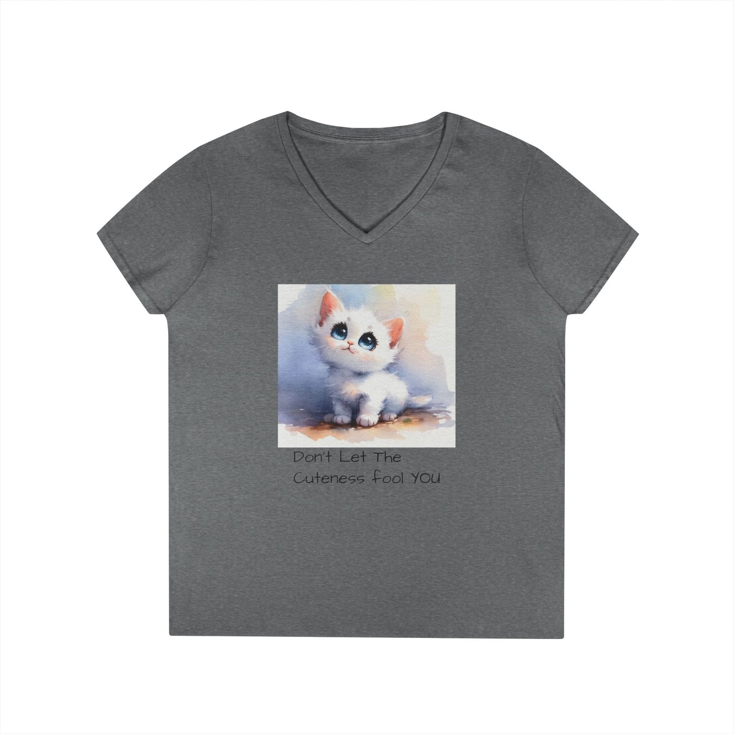 Cute Cat V-Neck T-Shirt, Funny Pet Lover Tee, Gift for Cat Moms, Animal Lover Apparel, Humor for Birthdays, Everyday Wear