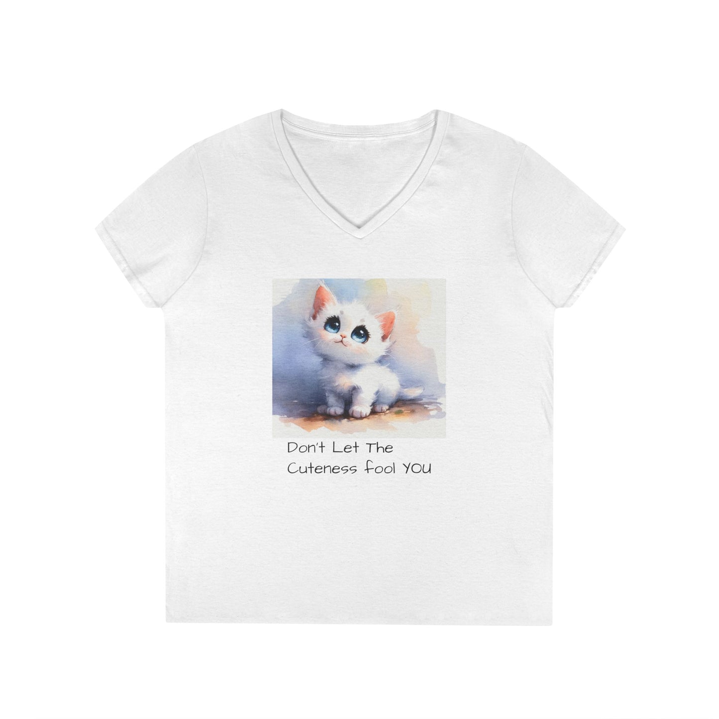 Cute Cat V-Neck T-Shirt, Funny Pet Lover Tee, Gift for Cat Moms, Animal Lover Apparel, Humor for Birthdays, Everyday Wear