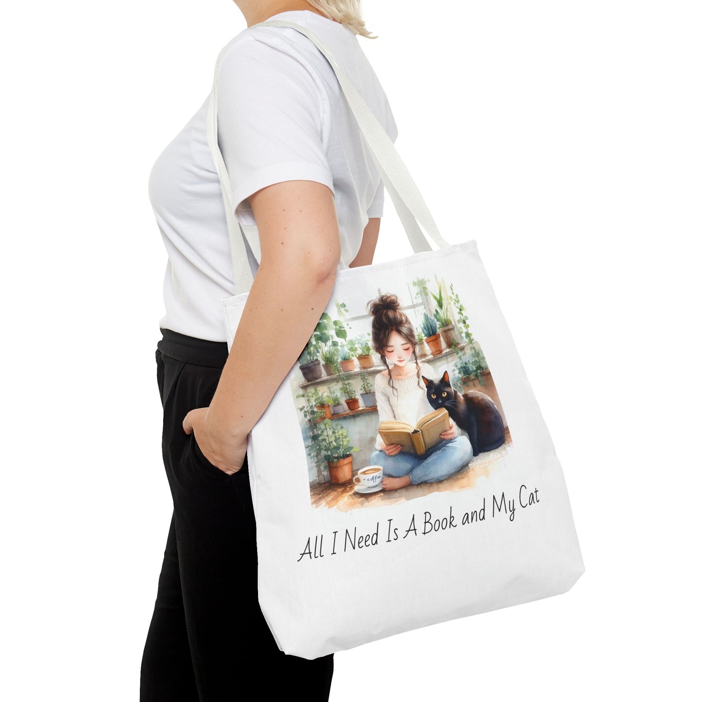 Cat Lover's Tote Bag, Bookworm Gift, Cozy Reading Accessory, Plant Lover's Bag, Perfect Gift for Cat Moms