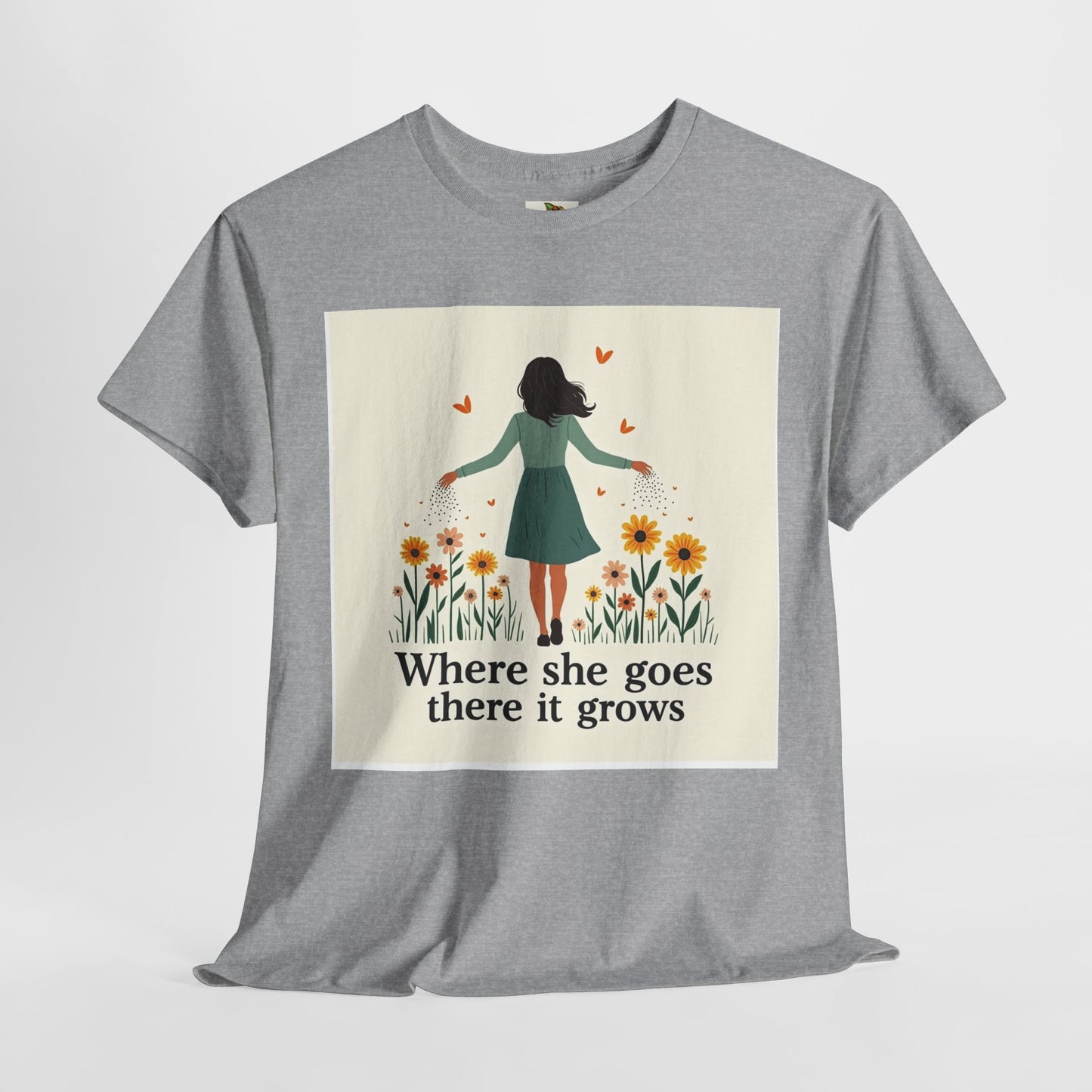 Floral Inspirational Tee: Where She Goes, Unisex Heavy Cotton Tee, Casual Wear, Gift for Her, Spring Fashion, Everyday Comfort