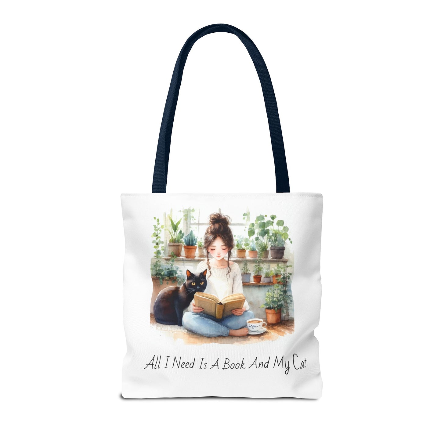 Cat Lover's Tote Bag, Bookworm Gift, Cozy Reading Accessory, Plant Lover's Bag, Perfect Gift for Cat Moms