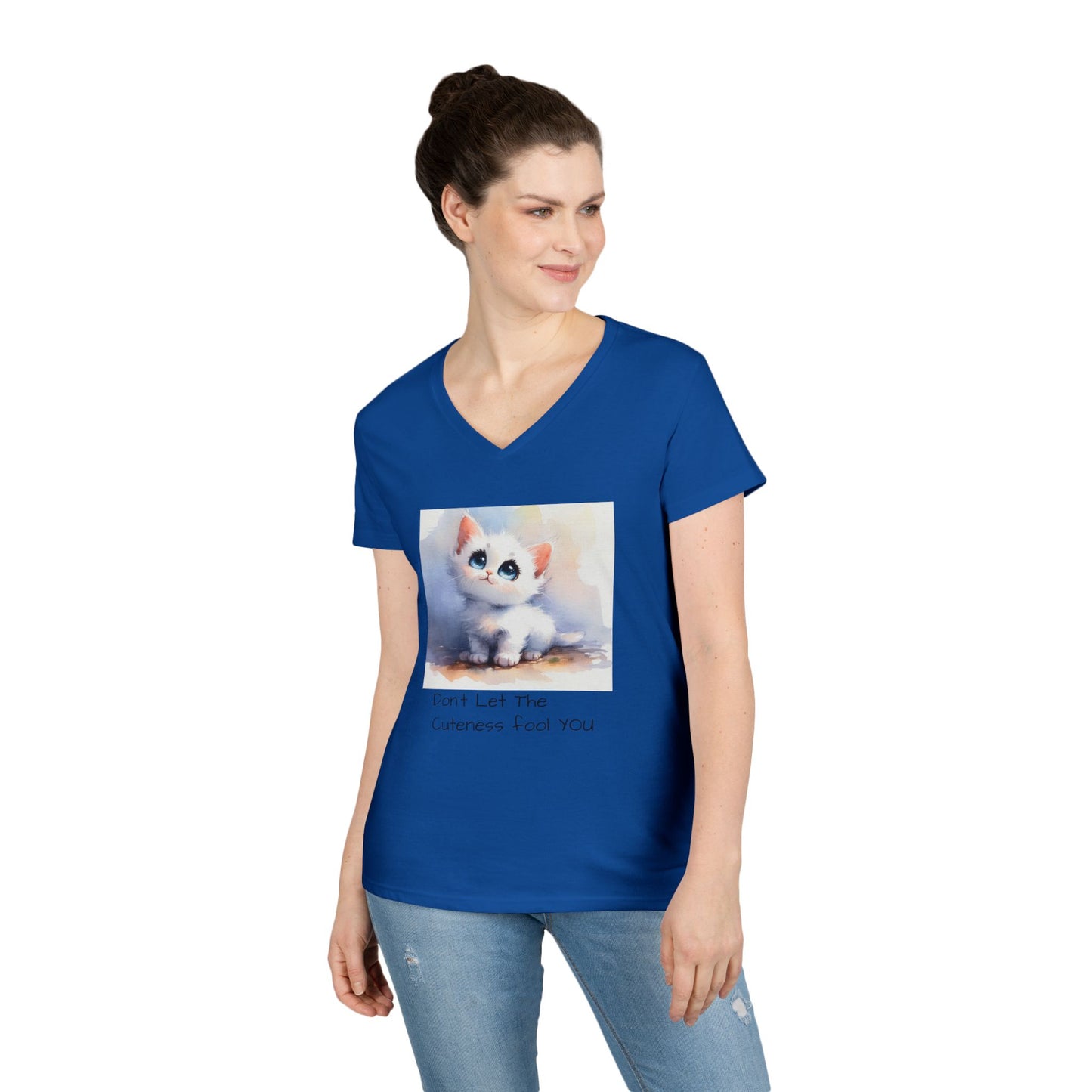Cute Cat V-Neck T-Shirt, Funny Pet Lover Tee, Gift for Cat Moms, Animal Lover Apparel, Humor for Birthdays, Everyday Wear