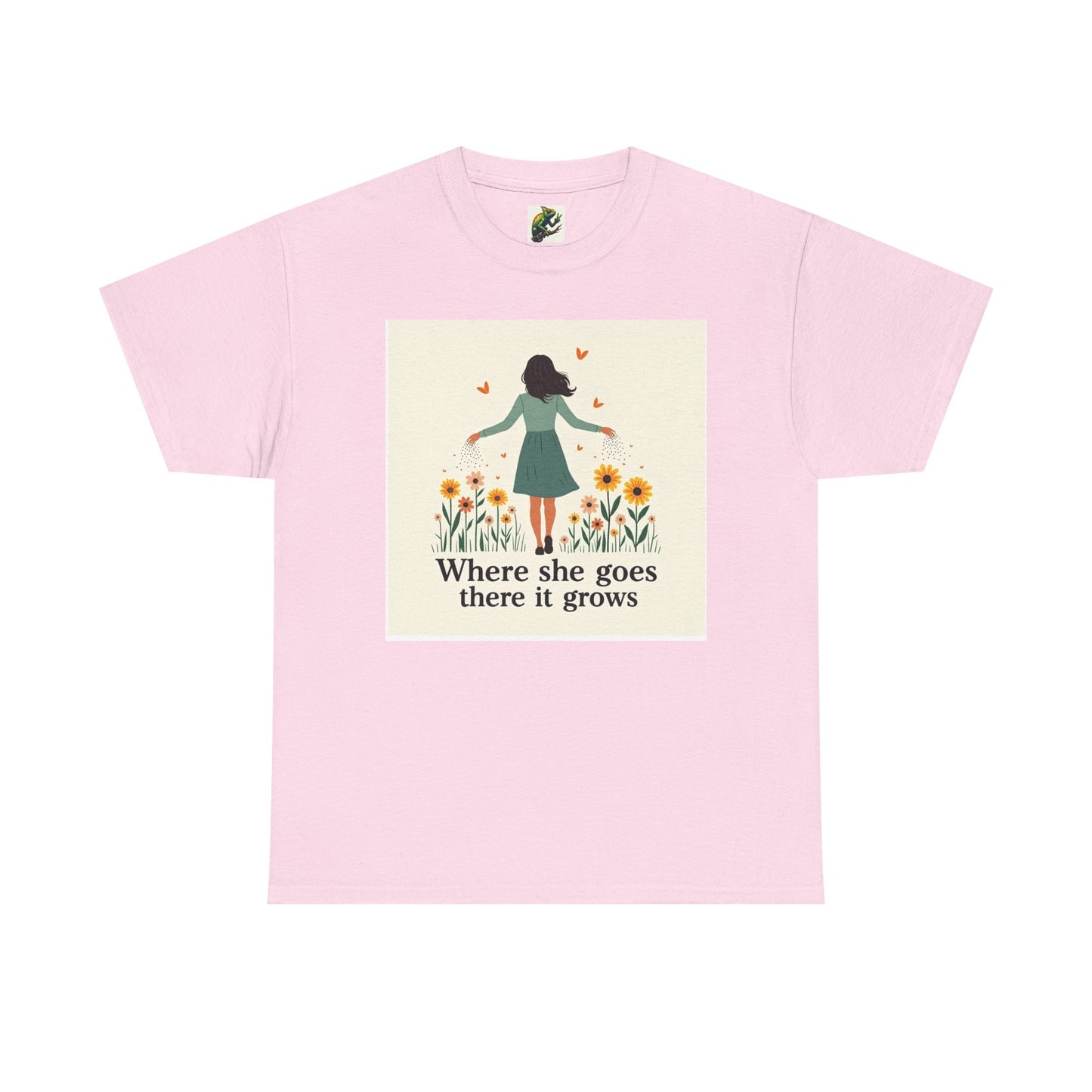Floral Inspirational Tee: Where She Goes, Unisex Heavy Cotton Tee, Casual Wear, Gift for Her, Spring Fashion, Everyday Comfort