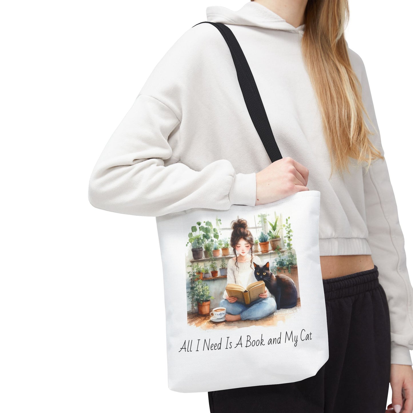 Cat Lover's Tote Bag, Bookworm Gift, Cozy Reading Accessory, Plant Lover's Bag, Perfect Gift for Cat Moms