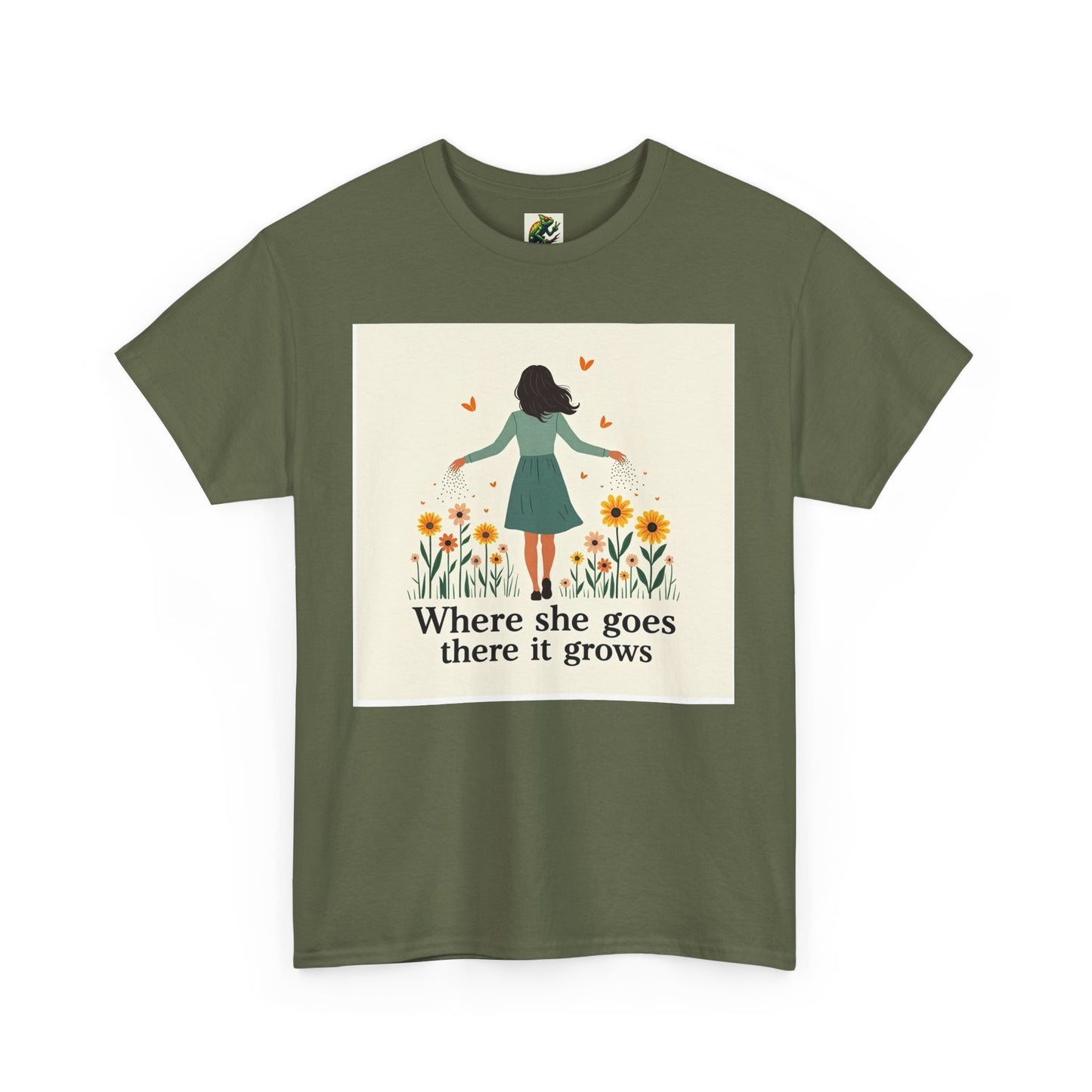 Floral Inspirational Tee: Where She Goes, Unisex Heavy Cotton Tee, Casual Wear, Gift for Her, Spring Fashion, Everyday Comfort