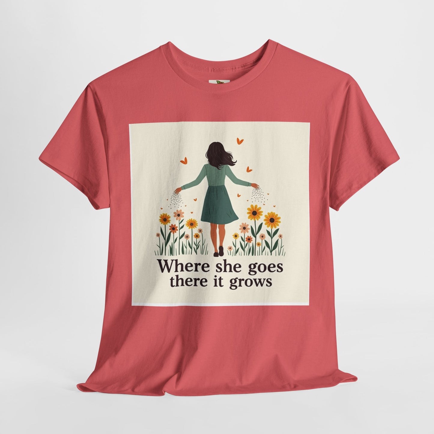 Floral Inspirational Tee: Where She Goes, Unisex Heavy Cotton Tee, Casual Wear, Gift for Her, Spring Fashion, Everyday Comfort