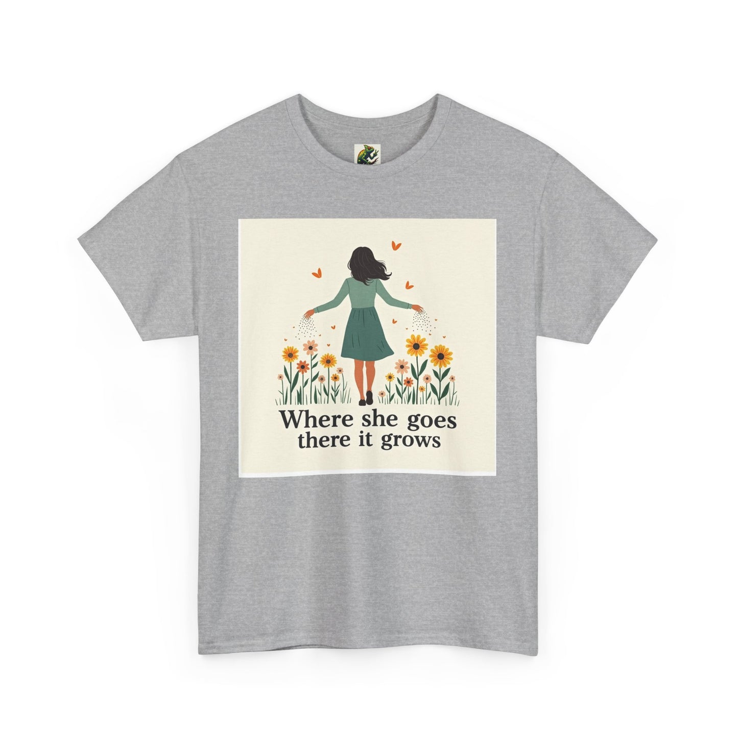 Floral Inspirational Tee: Where She Goes, Unisex Heavy Cotton Tee, Casual Wear, Gift for Her, Spring Fashion, Everyday Comfort