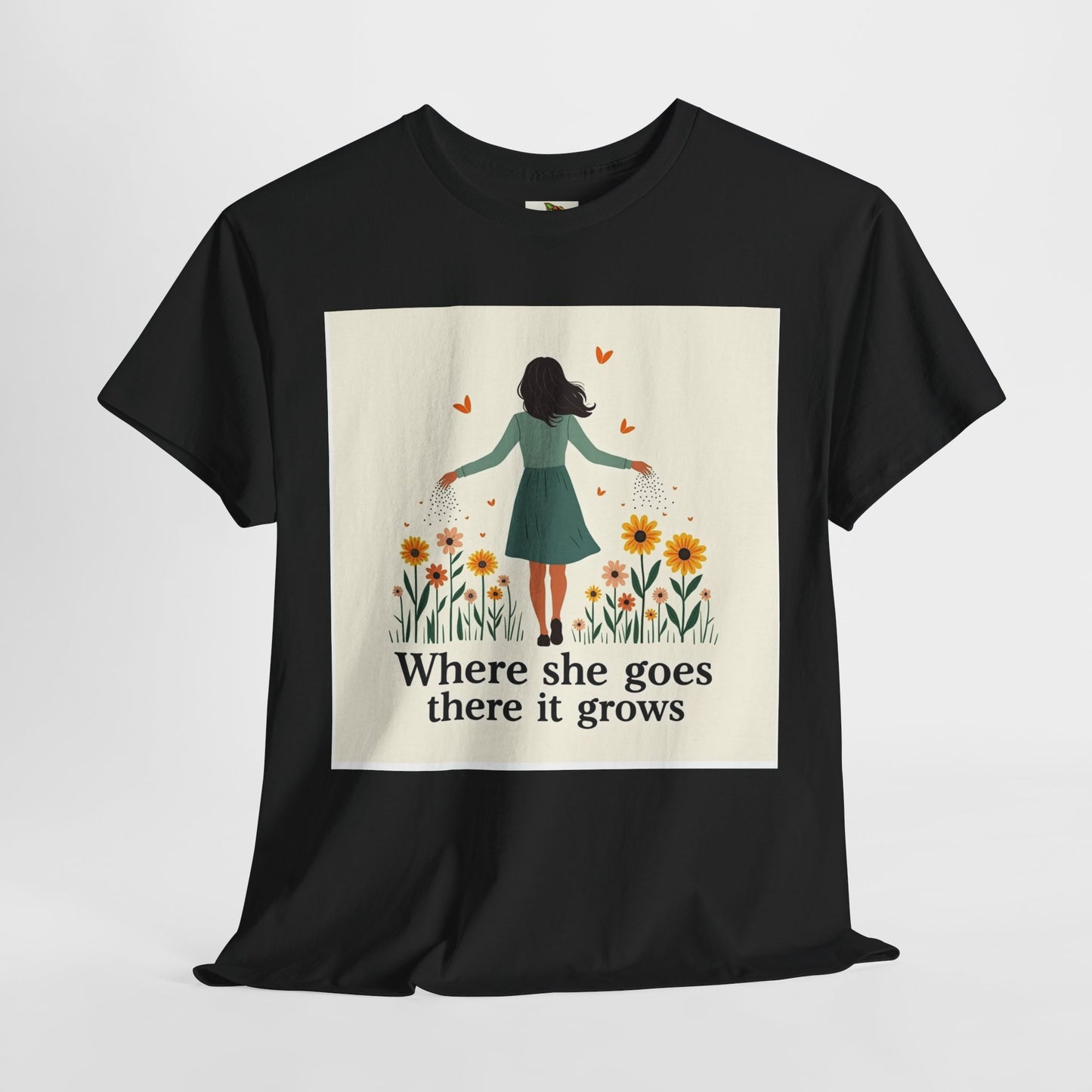 Floral Inspirational Tee: Where She Goes, Unisex Heavy Cotton Tee, Casual Wear, Gift for Her, Spring Fashion, Everyday Comfort