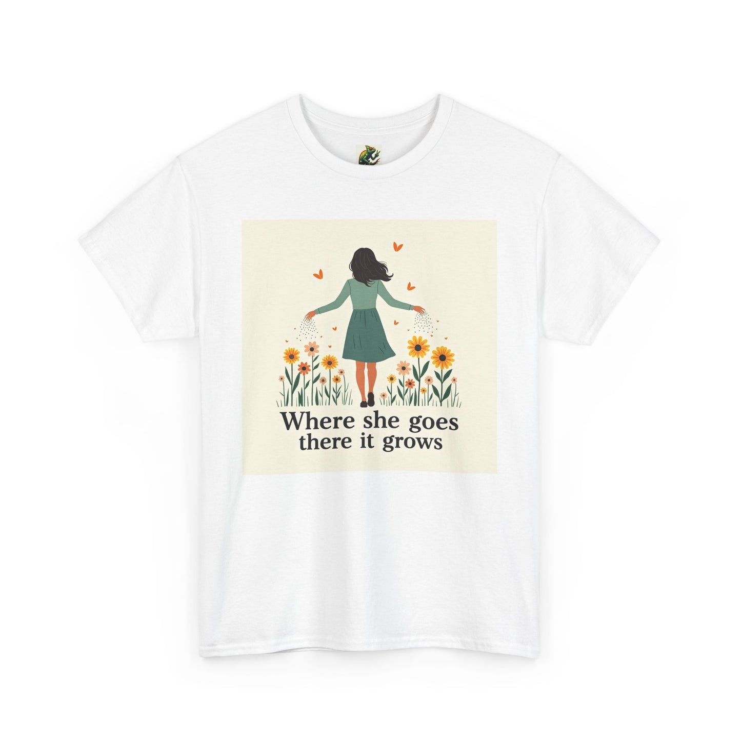 Floral Inspirational Tee: Where She Goes, Unisex Heavy Cotton Tee, Casual Wear, Gift for Her, Spring Fashion, Everyday Comfort